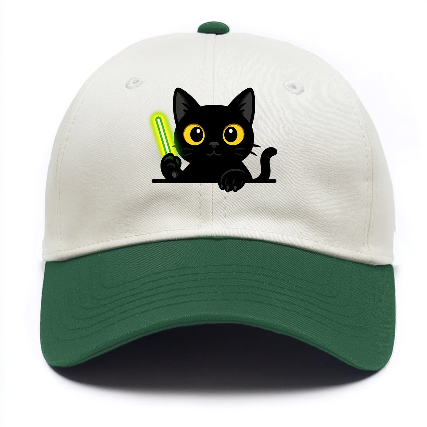 Midnight the black cat fist bumping the viewer with right paw extended. - Two Tone Cap - Green
