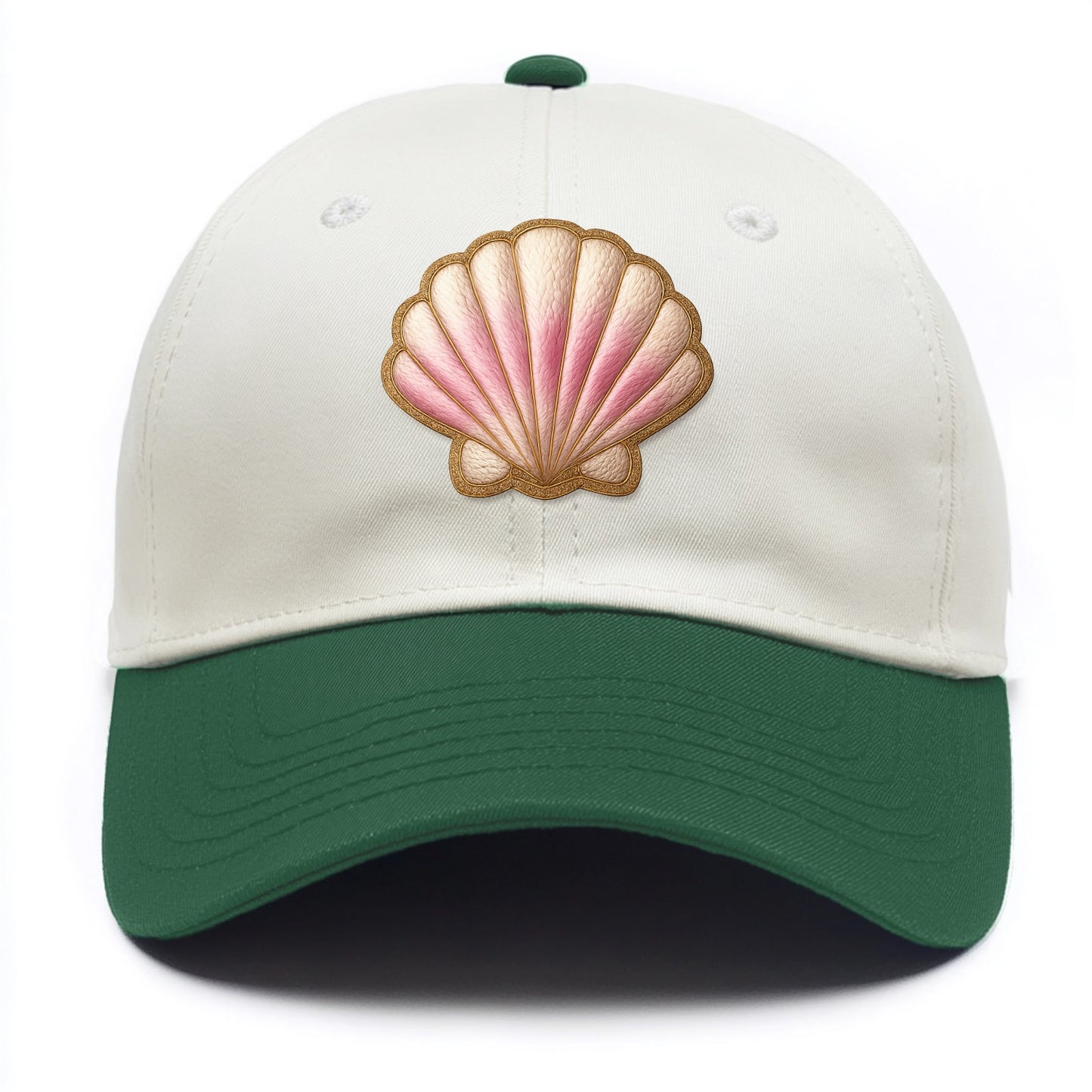 SEASHELL SCALLOP - scallop shell in cream and pink , beach - Two Tone Cap - Green