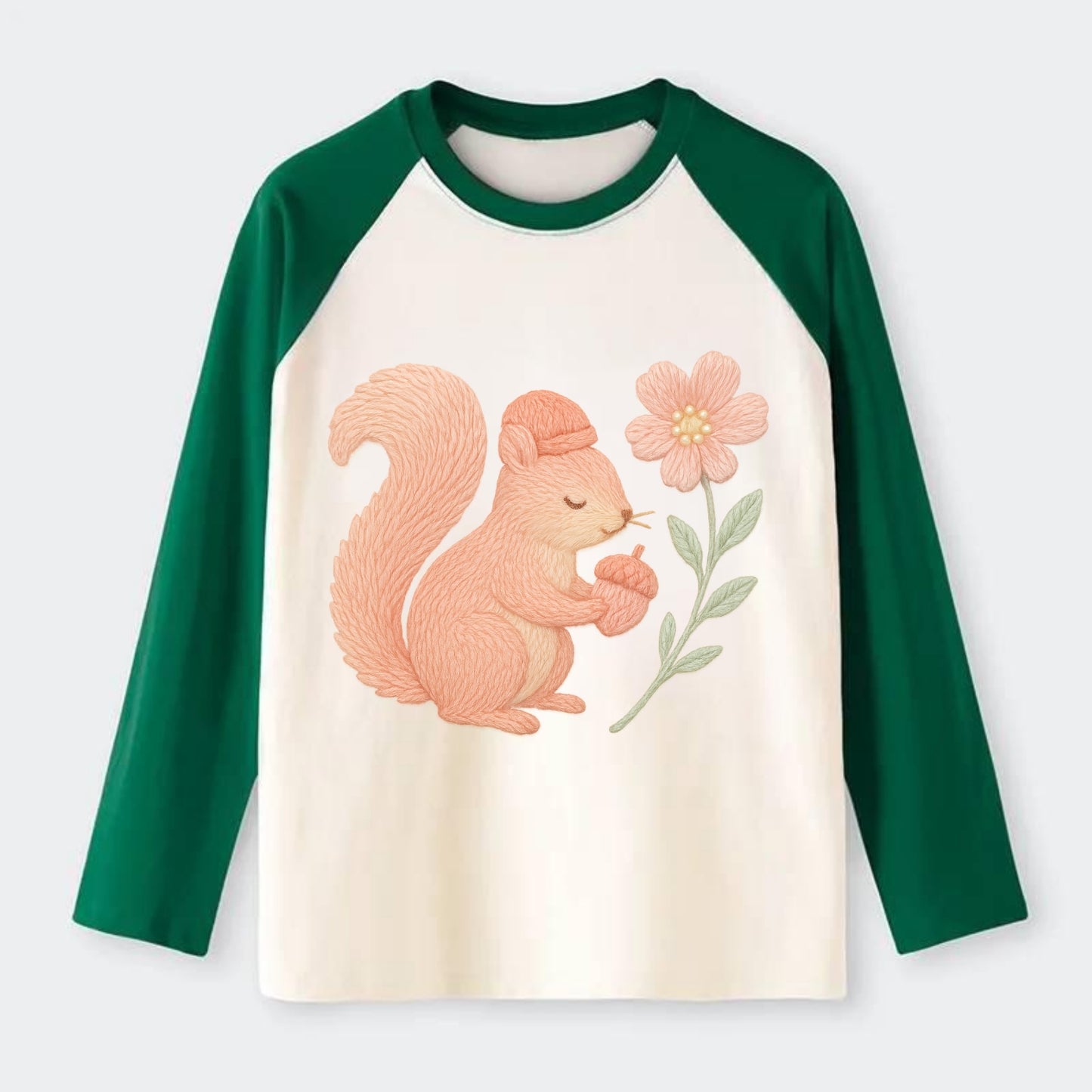 Coral Squirrel - Raglan Long Sleeve T-Shirt - Green