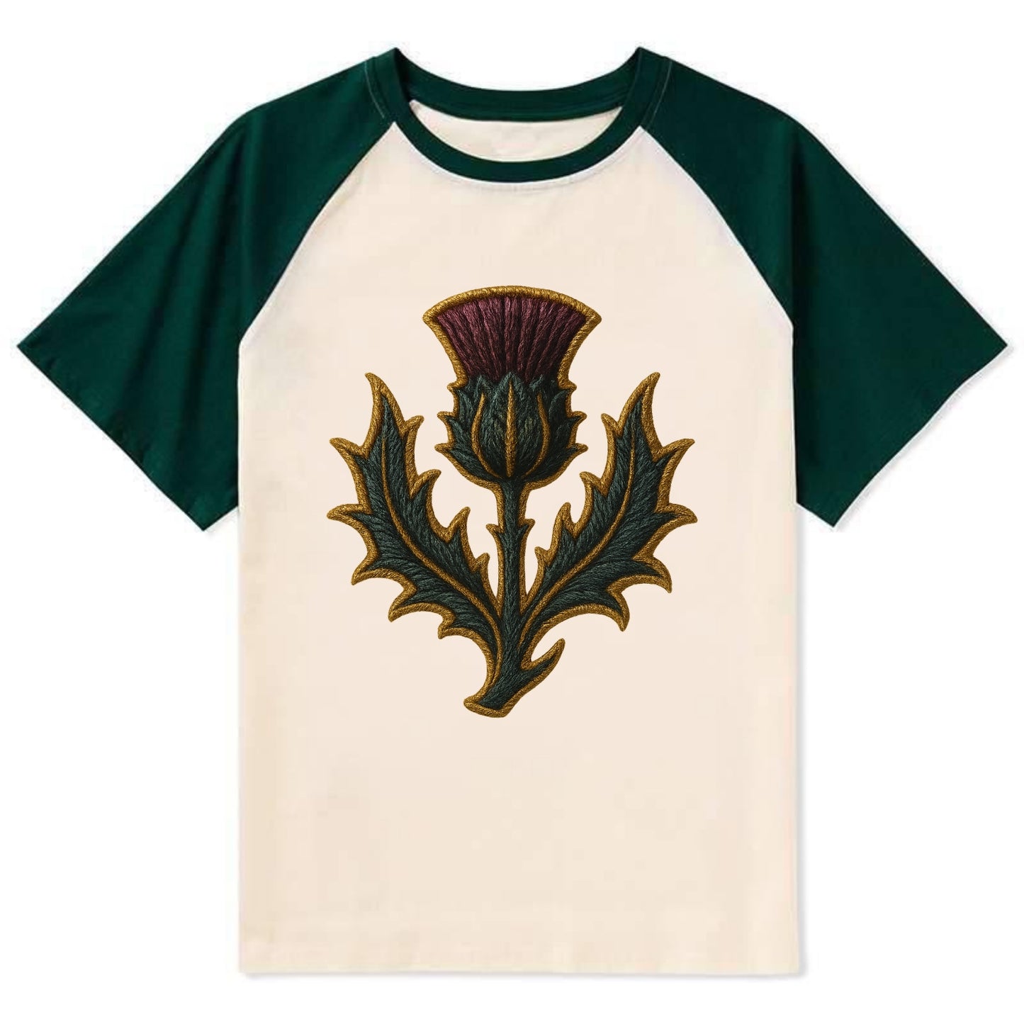 Scottish Thistle - Contrast Raglan T-shirt - Green