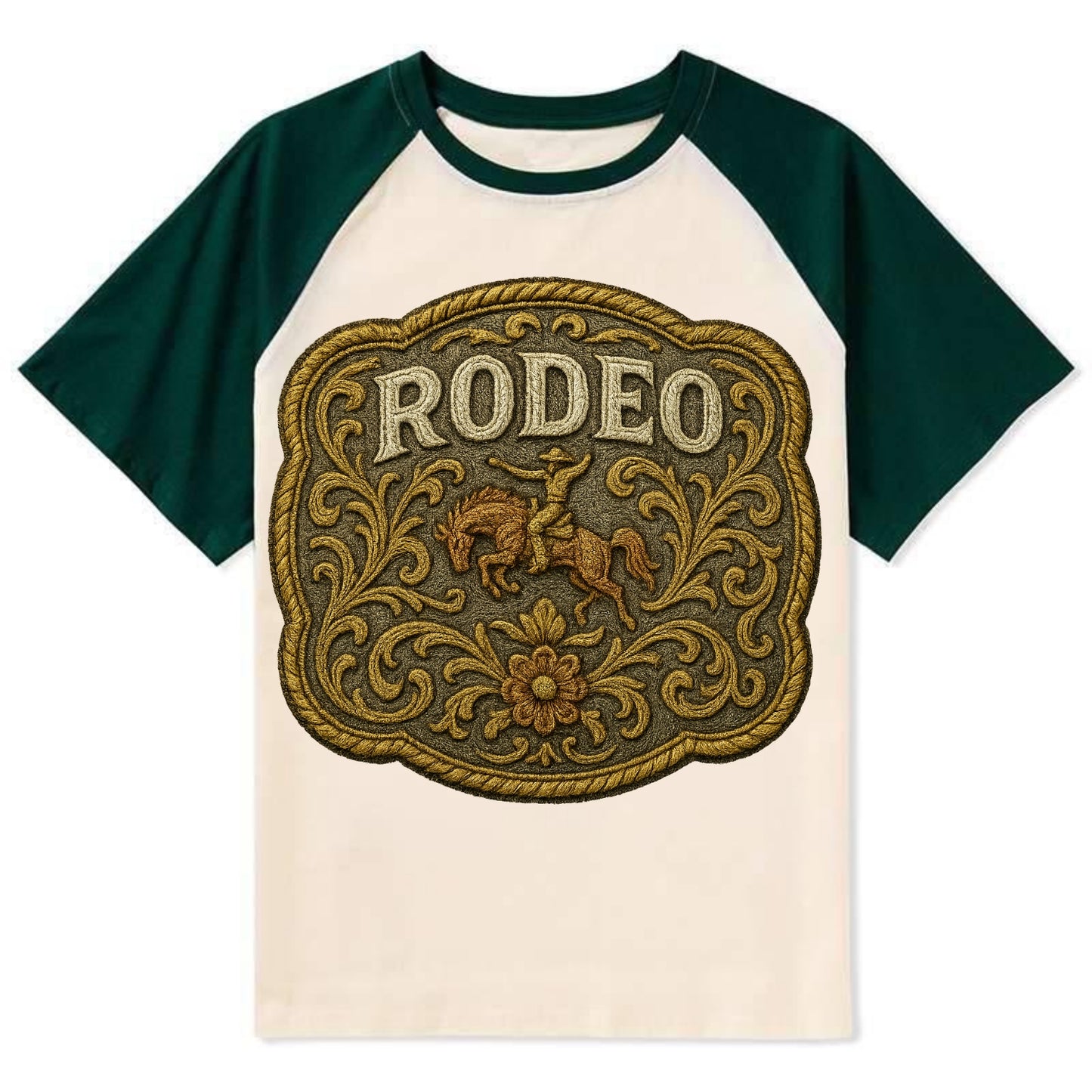 Rodeo Buckle - Contrast Raglan T-shirt - Green