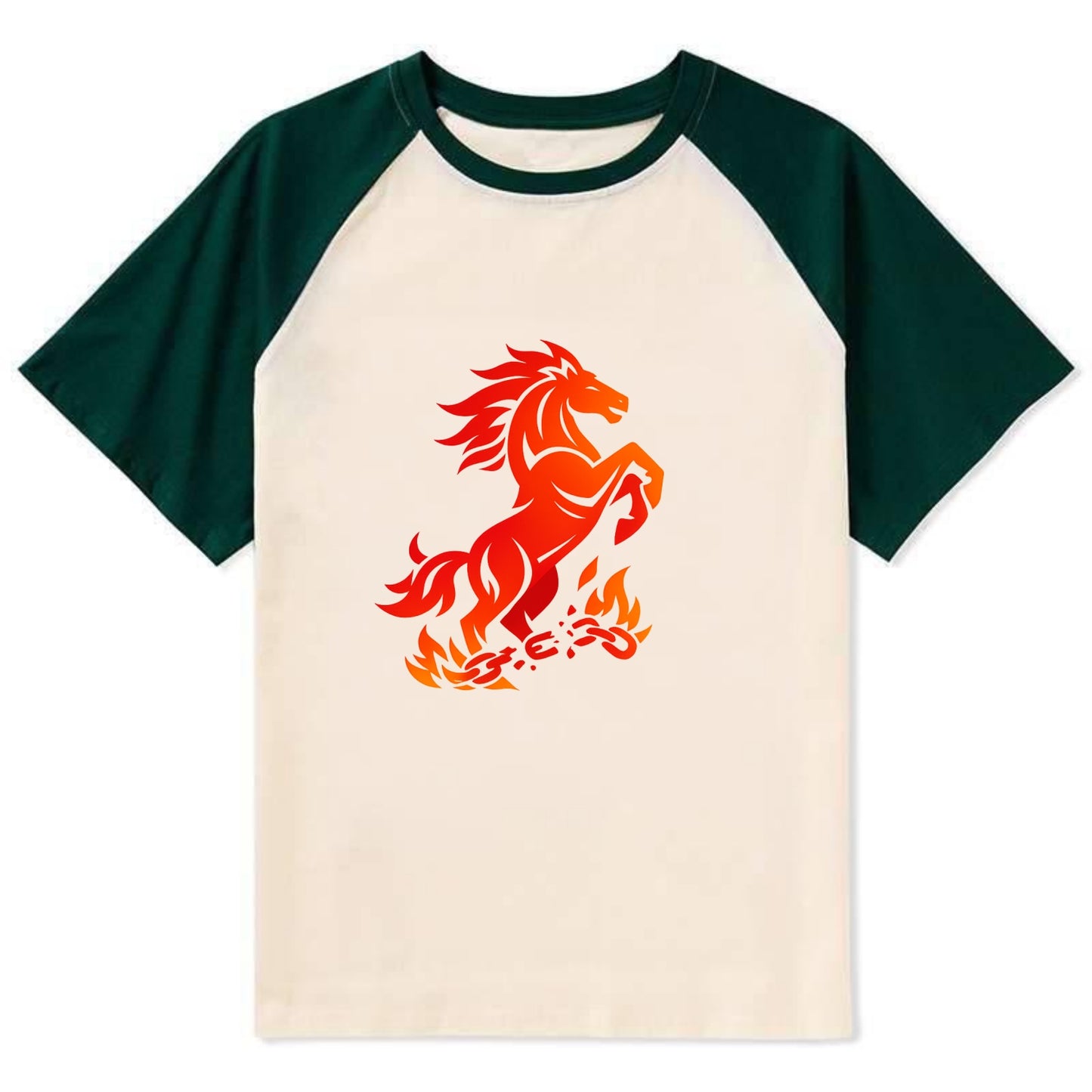 FREEDOM FLAMES | Wild horse breaking fire chains | Liberation | Barriers - Contrast Raglan T-shirt - Green