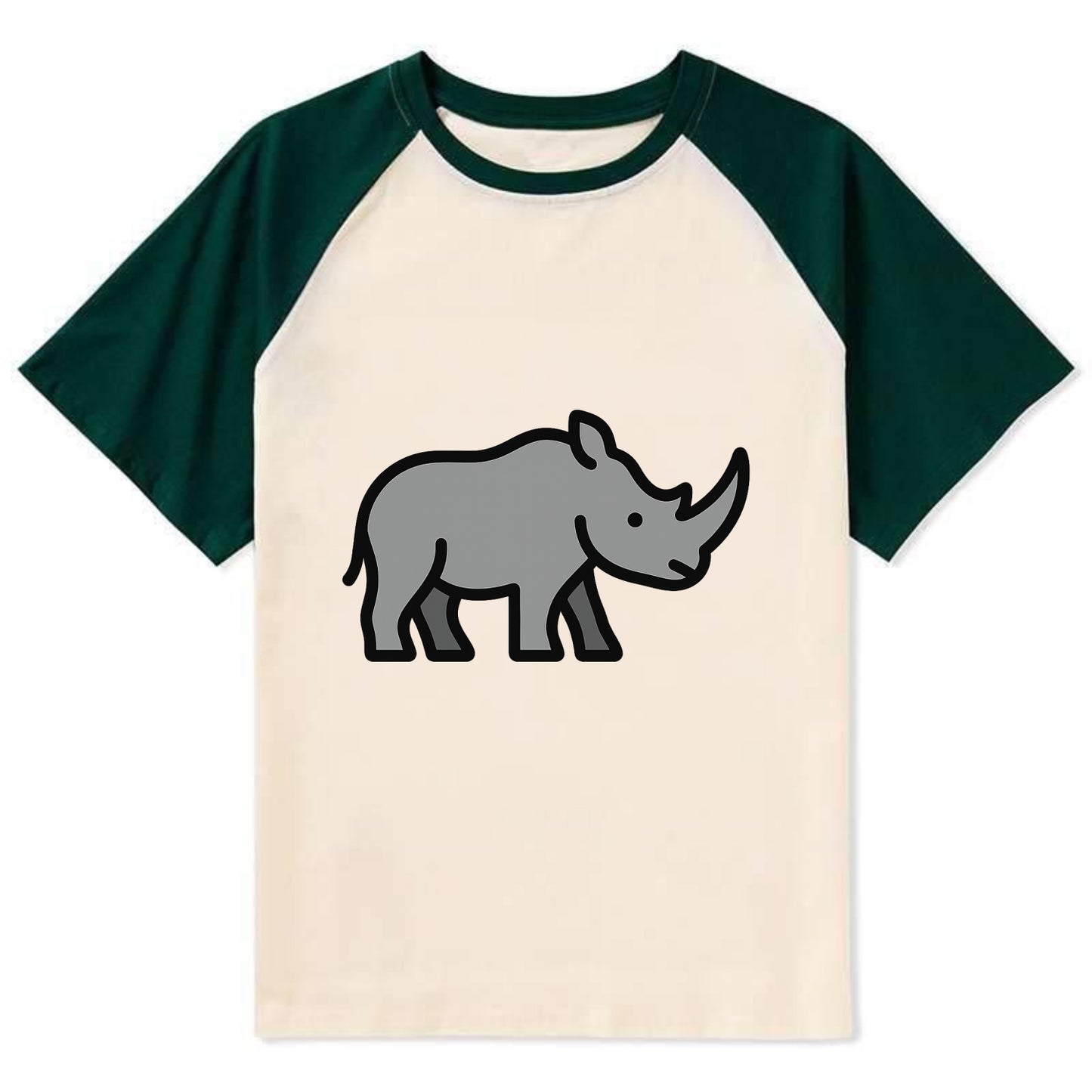 Rhinoceros - Gray with horn flat side profile - Contrast Raglan T-shirt - Green