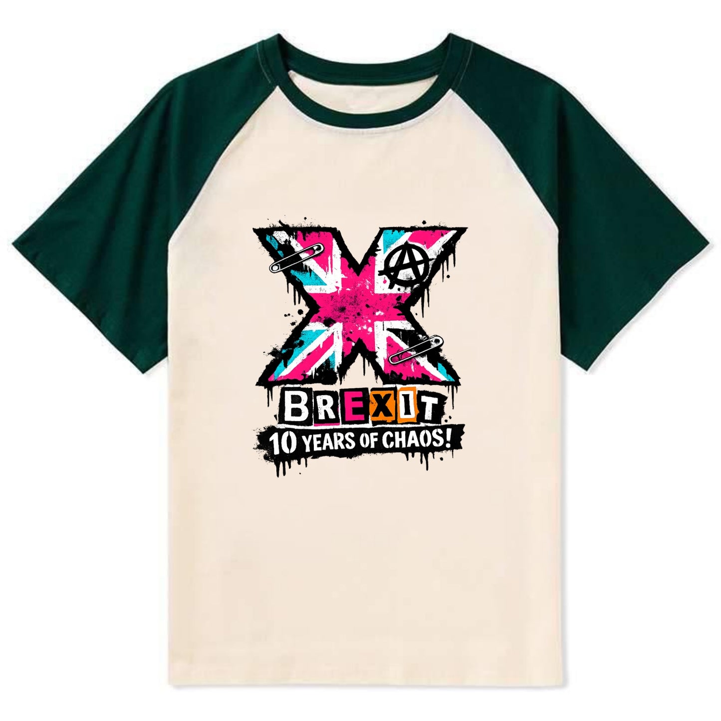 X YEARS | Roman numeral X massive | Union Jack fill pattern | Bold - Contrast Raglan T-shirt - Green