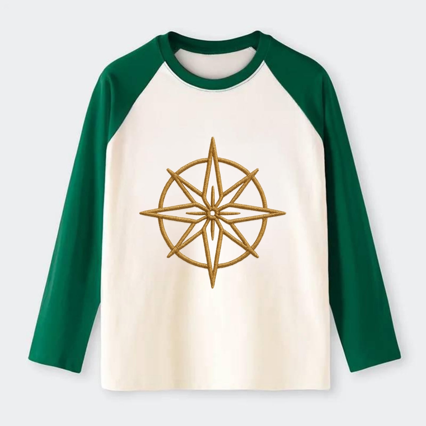Compass Rose - Raglan Long Sleeve T-Shirt - Green