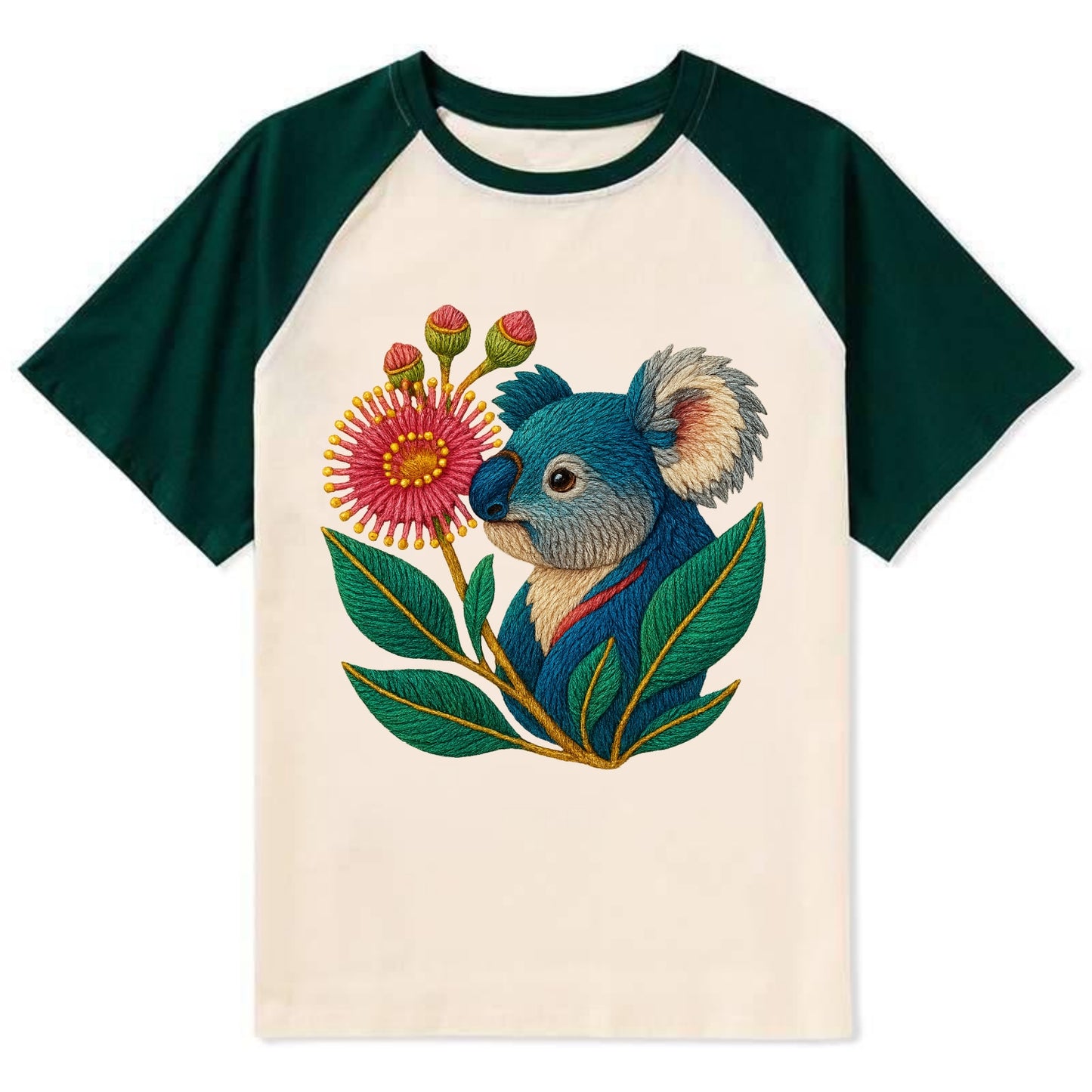 Koala Eucalyptus Bloom - Contrast Raglan T-shirt - Green