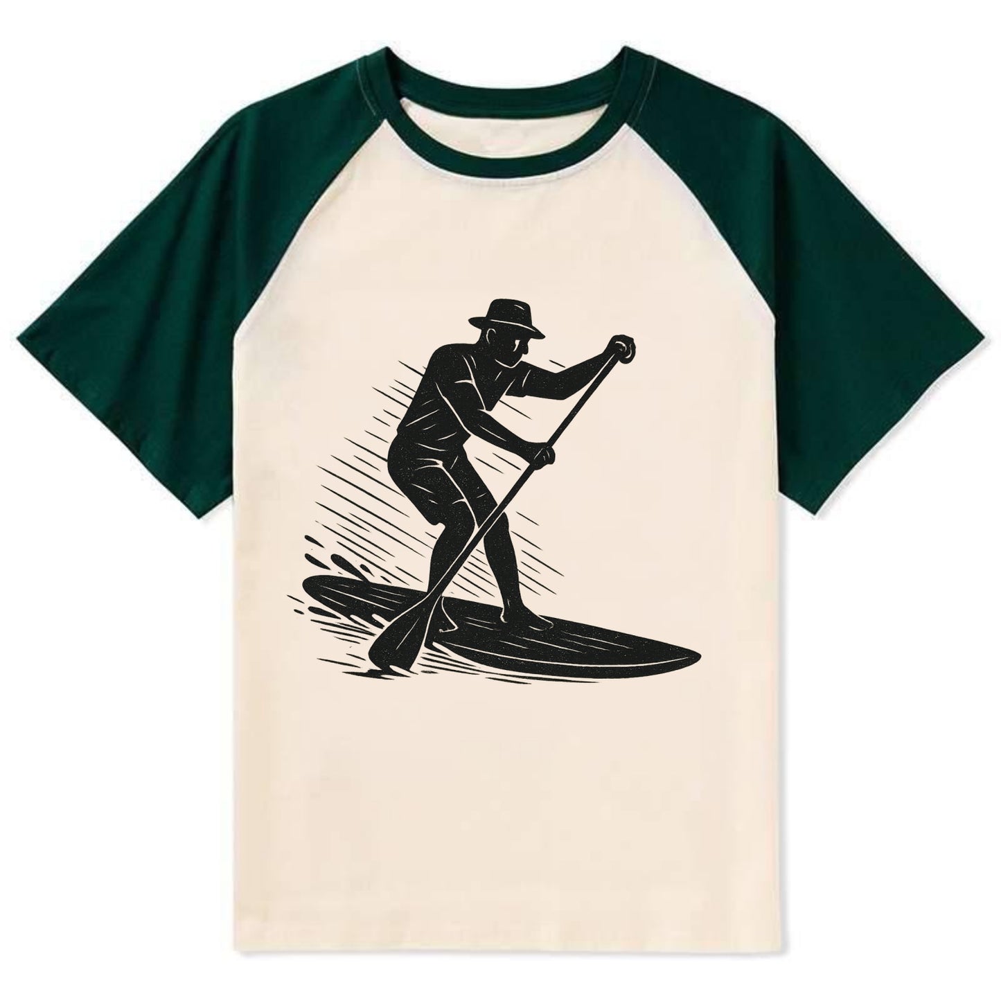 Stand-up paddleboarder on calm water - Contrast Raglan T-shirt - Green