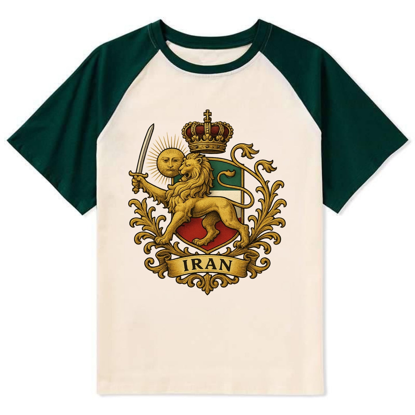 Royal Iran Coat Of Arms - Contrast Raglan T-shirt - Green