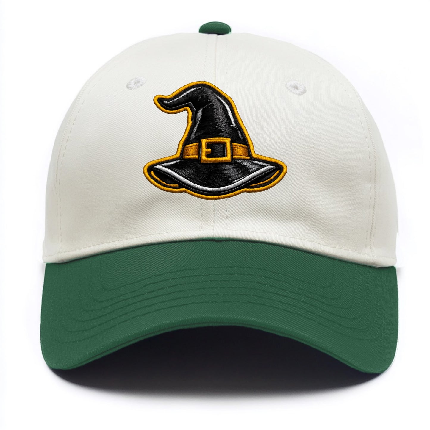 WITCH HAT - pointed hat with buckle in black and gold , coven - Two Tone Cap - Green