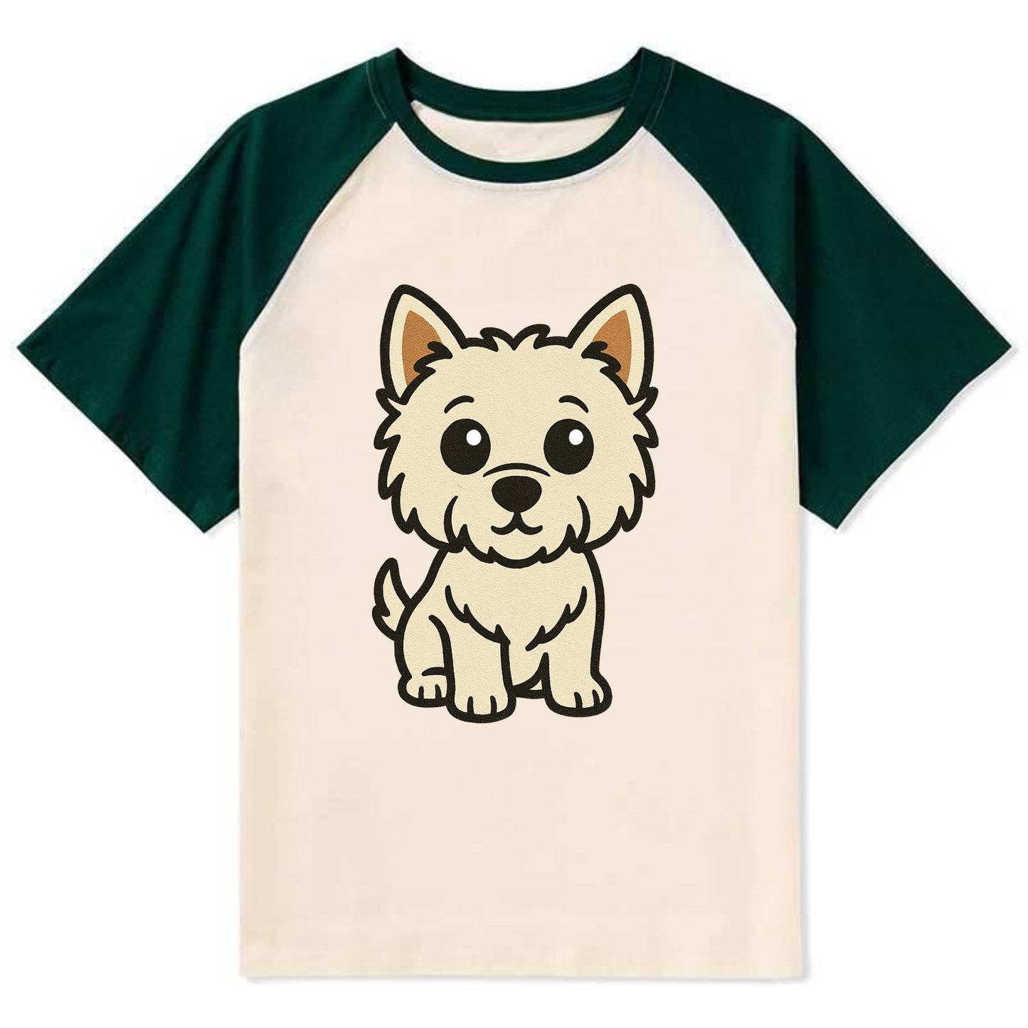 West Highland White Terrier - Alert standing pose - Contrast Raglan T-shirt - Green