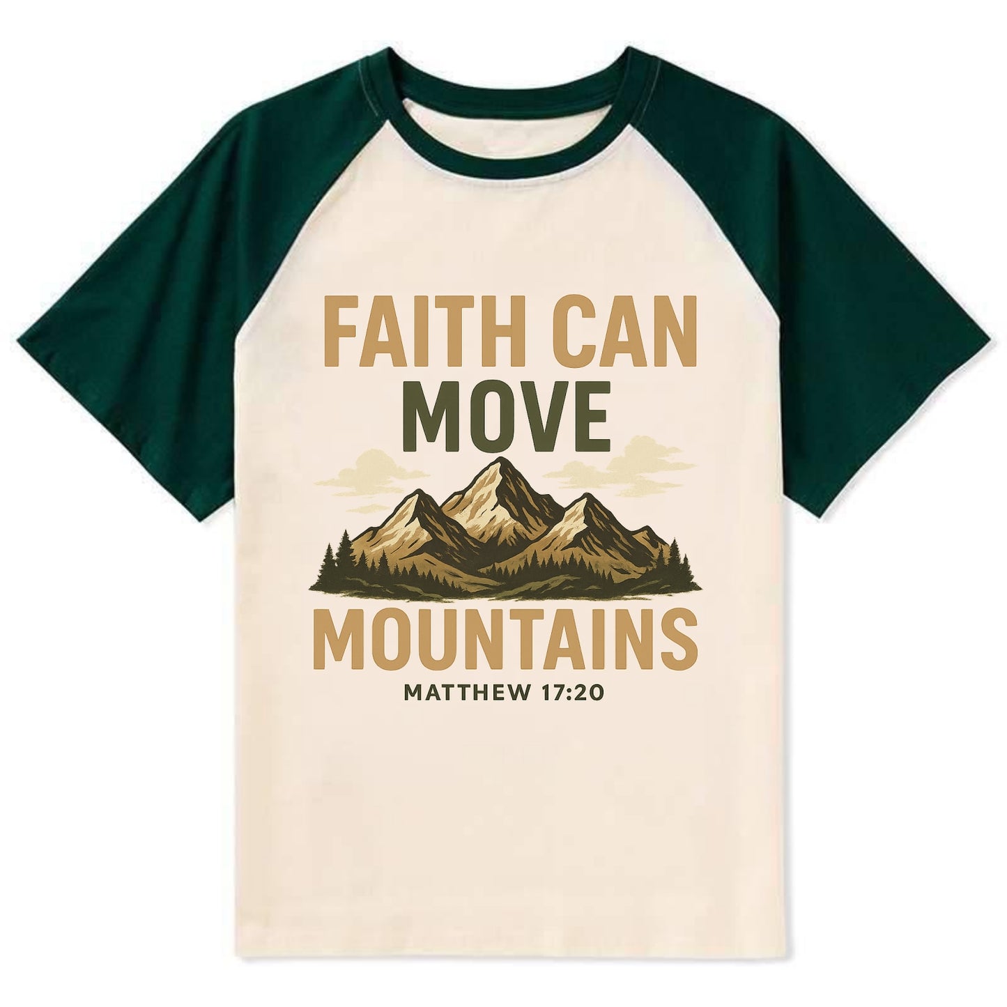 Matthew 17:20 Mountains - Contrast Raglan T-shirt - Green