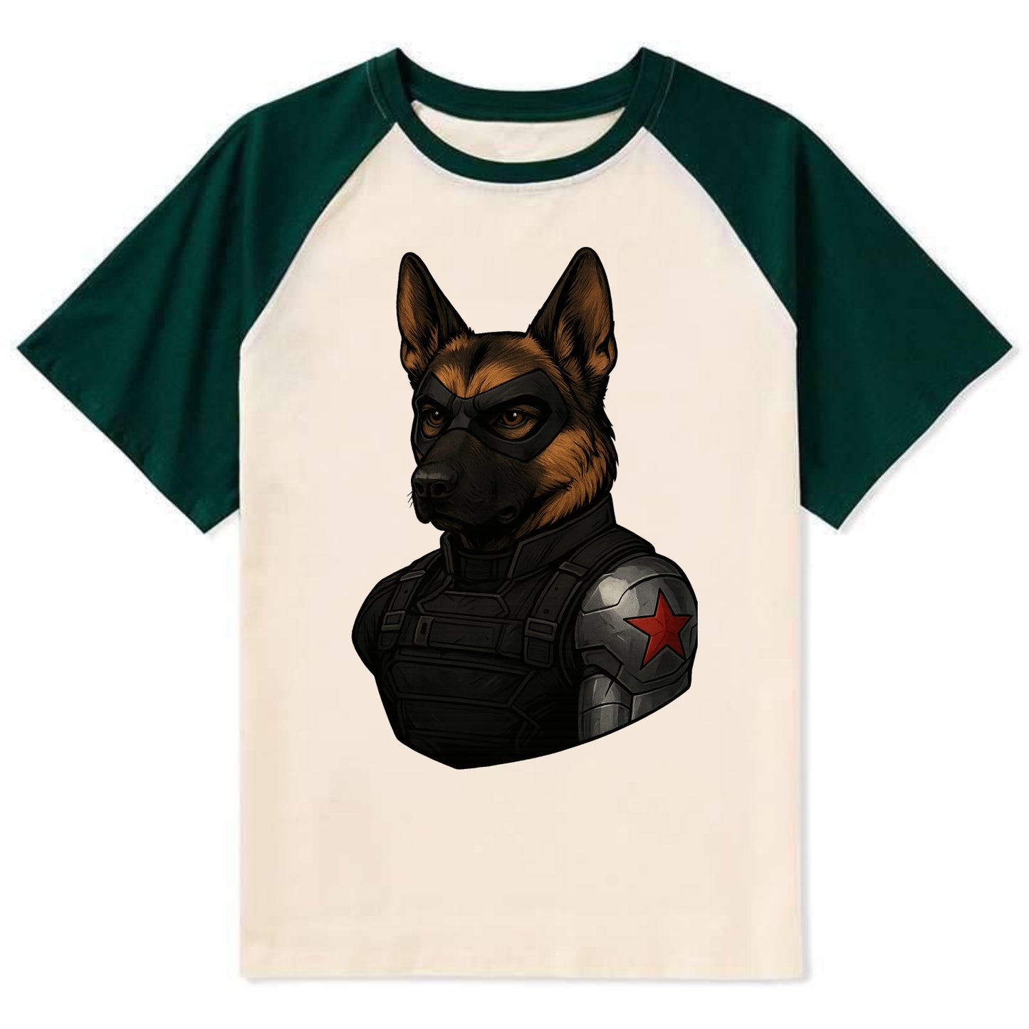 German Shepherd Winter Soldier - Contra - Contrast Raglan T-shirt - Green