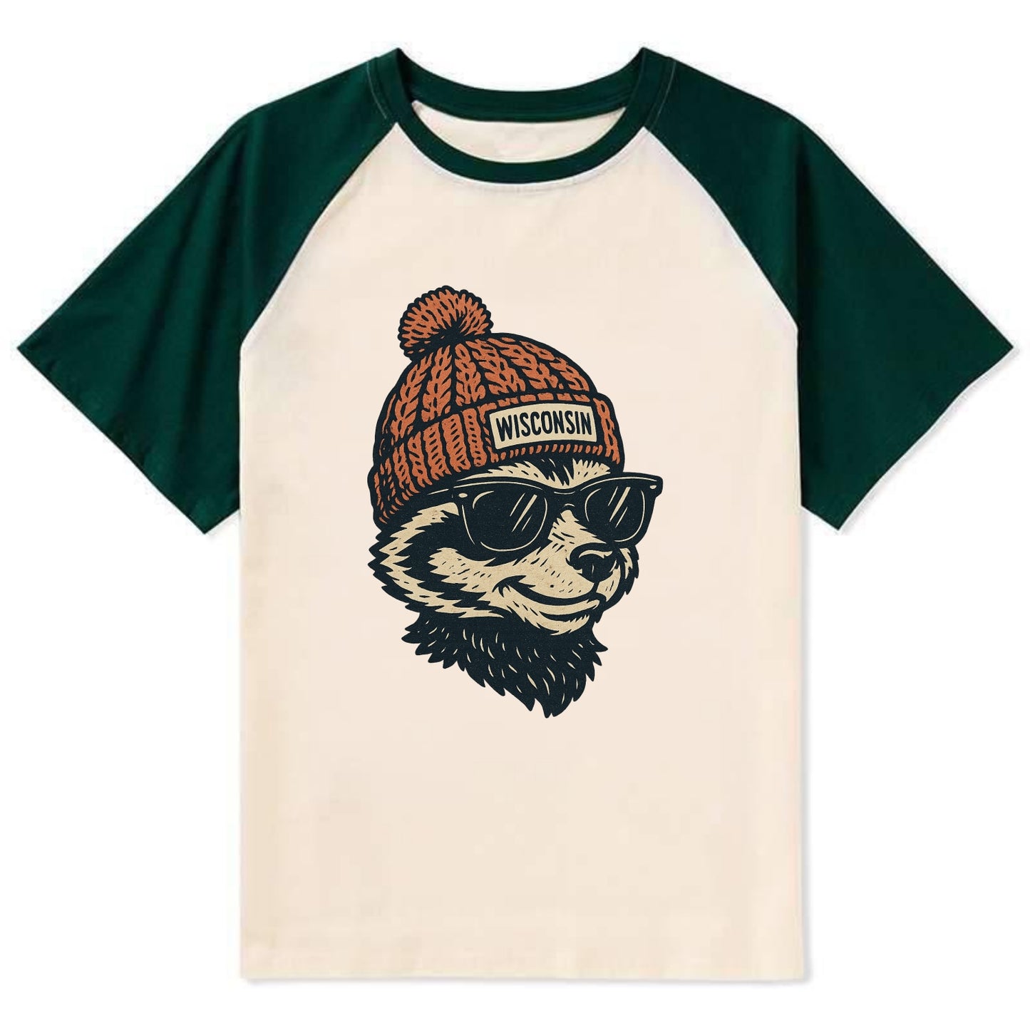 Madison Badge - Contrast Raglan T-shirt - Green