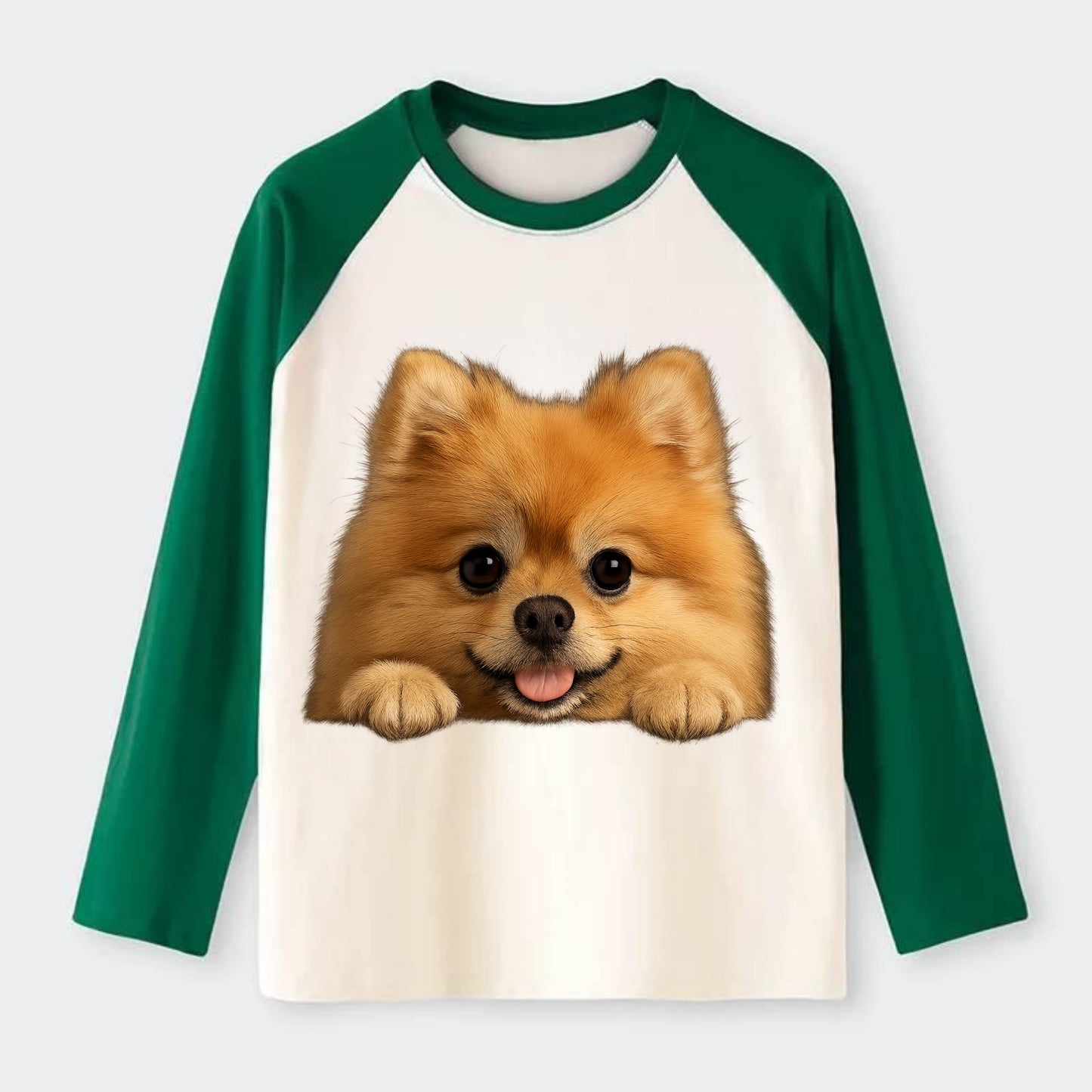 Pomeranian - Raglan Long Sleeve T-Shirt - Green