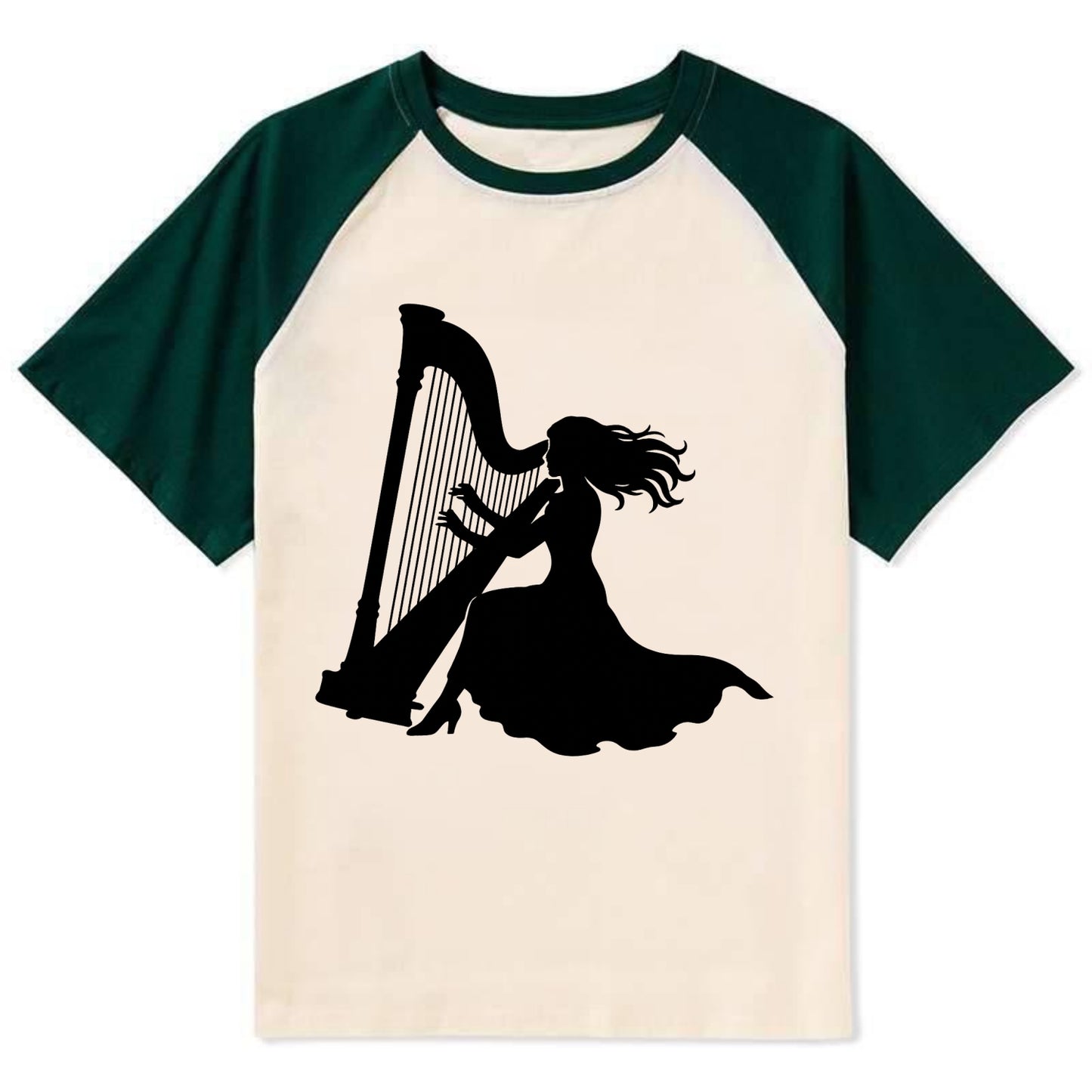 Harpist playing ethereal melody - Contrast Raglan T-shirt - Green