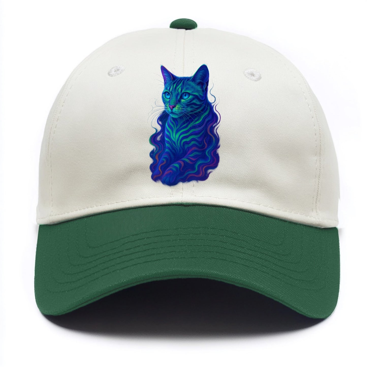 Exotic Bengal cat with aurora borealis colors flowing through its stripes, green and - Two Tone Cap - Green