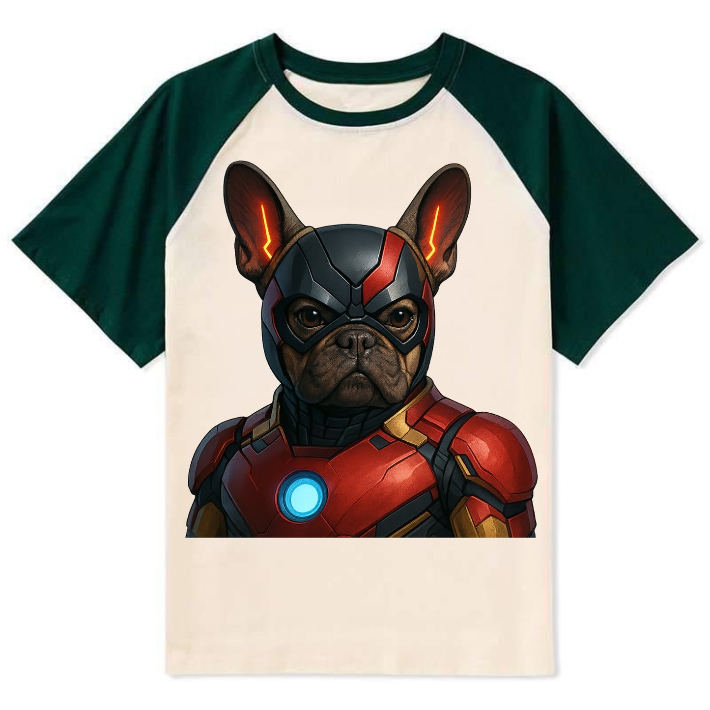 French Bulldog Iron Man - Contrast Raglan T-shirt - Green