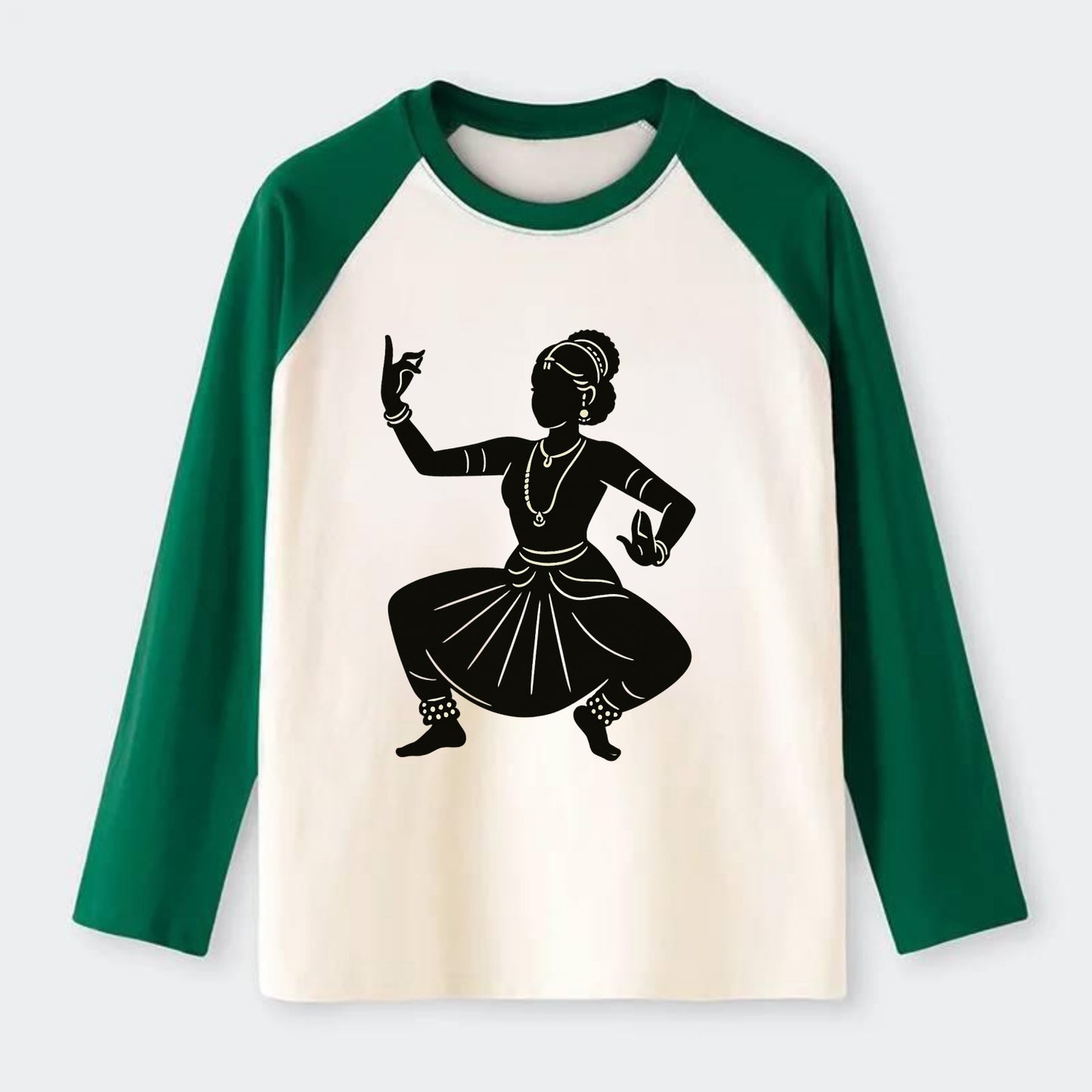 Bharatanatyam classical Indian pose - Raglan Long Sleeve T-Shirt - Green