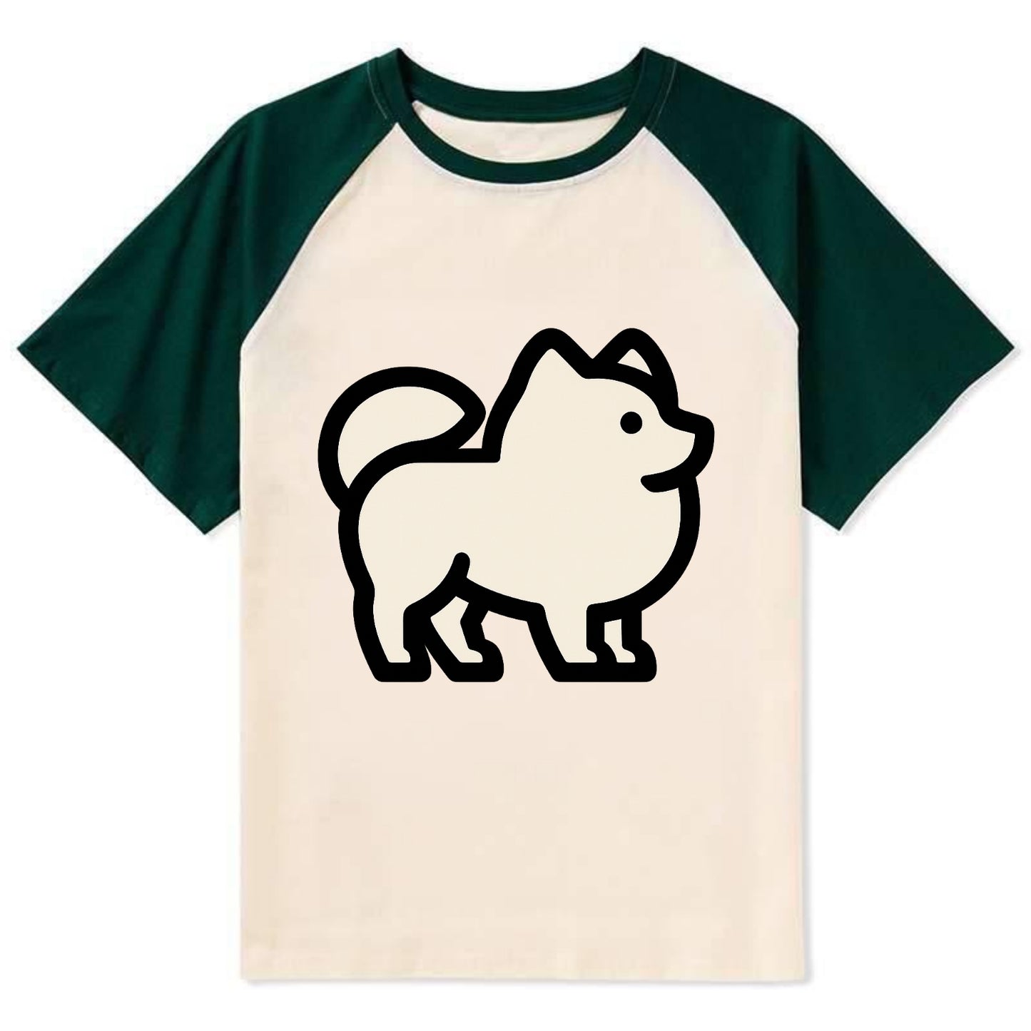 Pomeranian - Modern tiny fluffy logo wit - Contrast Raglan T-shirt - Green