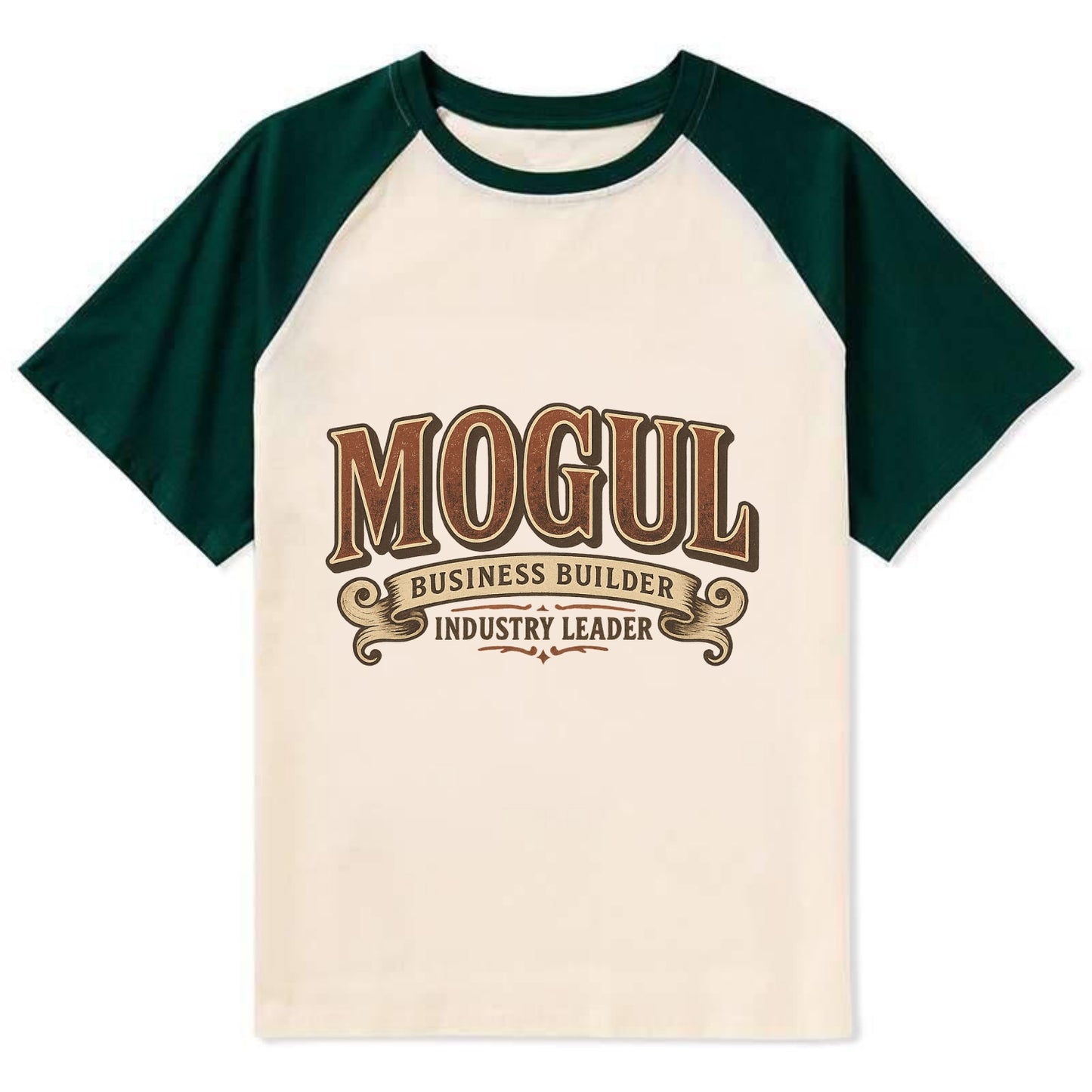 Bold typography design - "MOGUL" - business builder, industry leader - Contrast Raglan T-shirt - Green