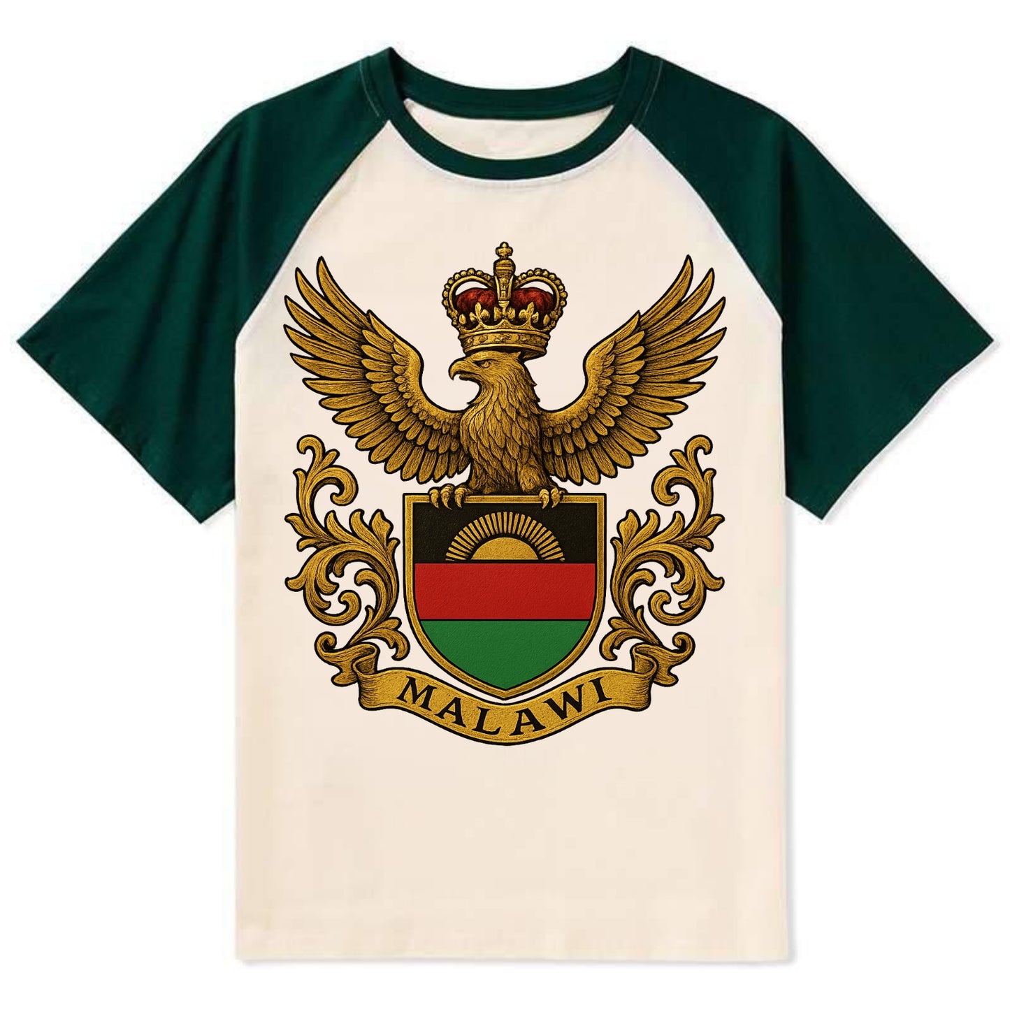 Malawi Royal Logo - Contrast Raglan T-shirt - Green