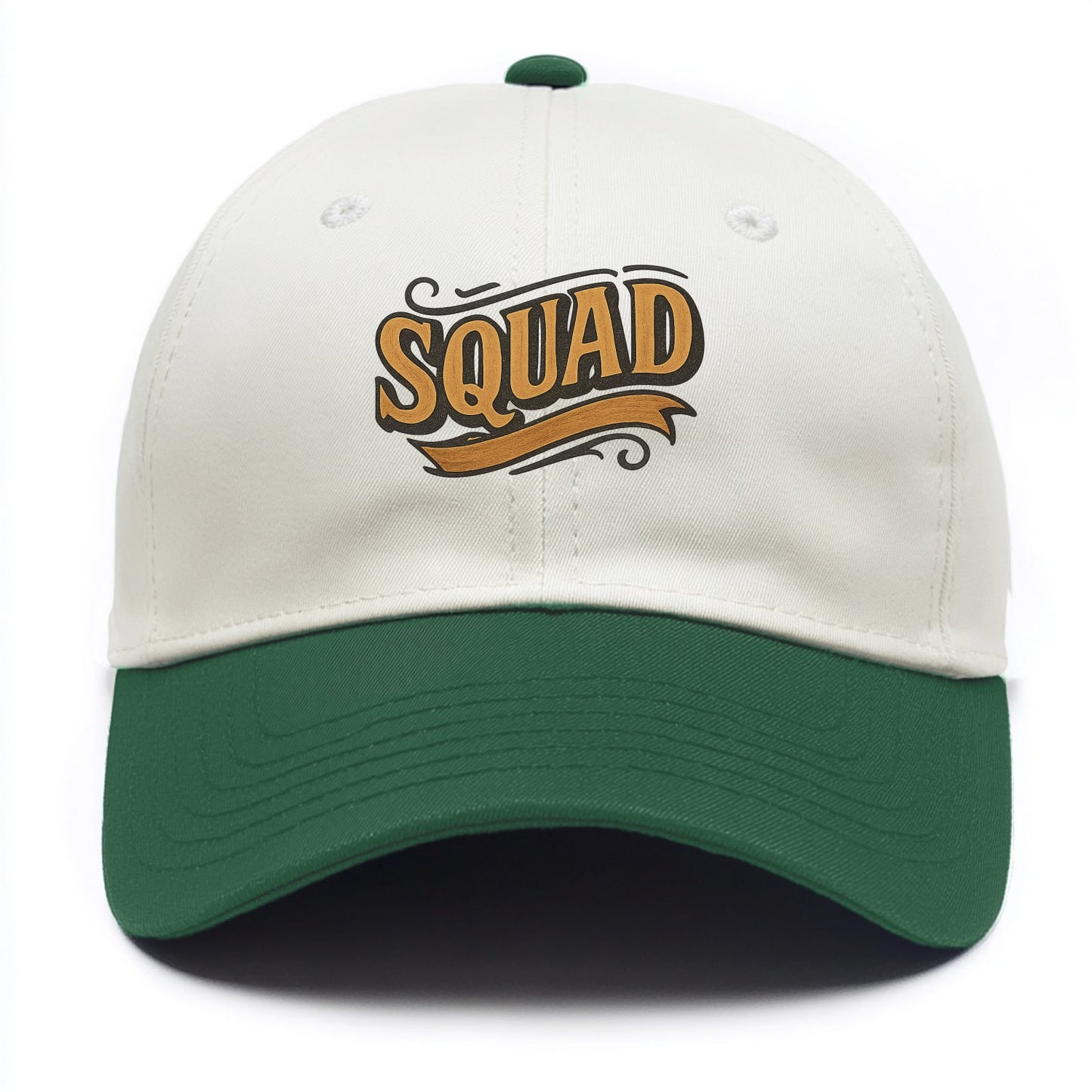 Bold typography design - "SQUAD" - your crew, your people - Two Tone Cap - Green