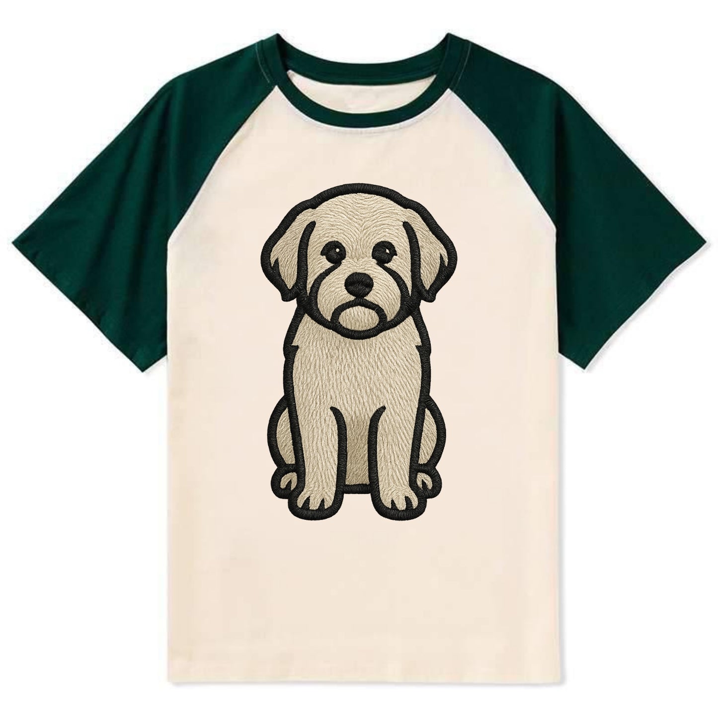 Havanese - Cream colored sitting pose - Contrast Raglan T-shirt - Green