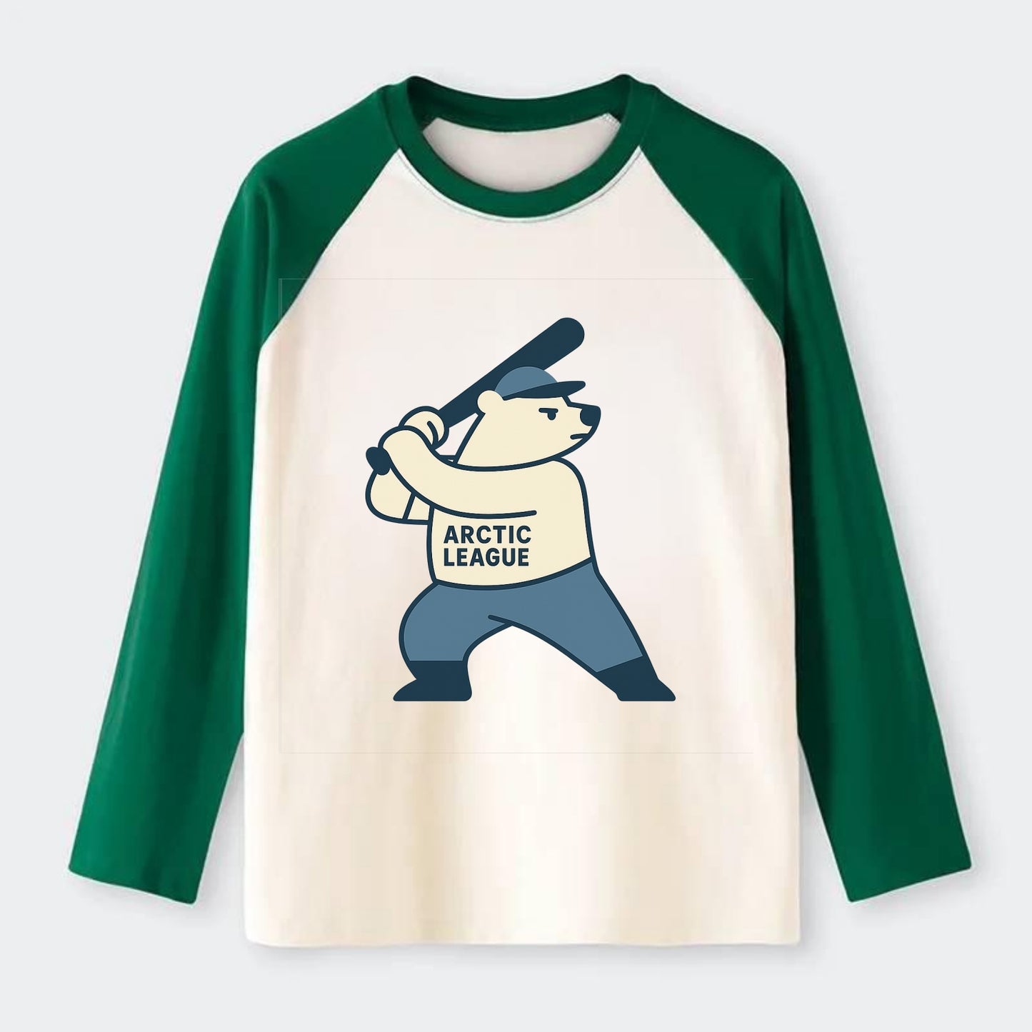 Polar Bear Baseball MVP - Raglan Long Sleeve T-Shirt - Green