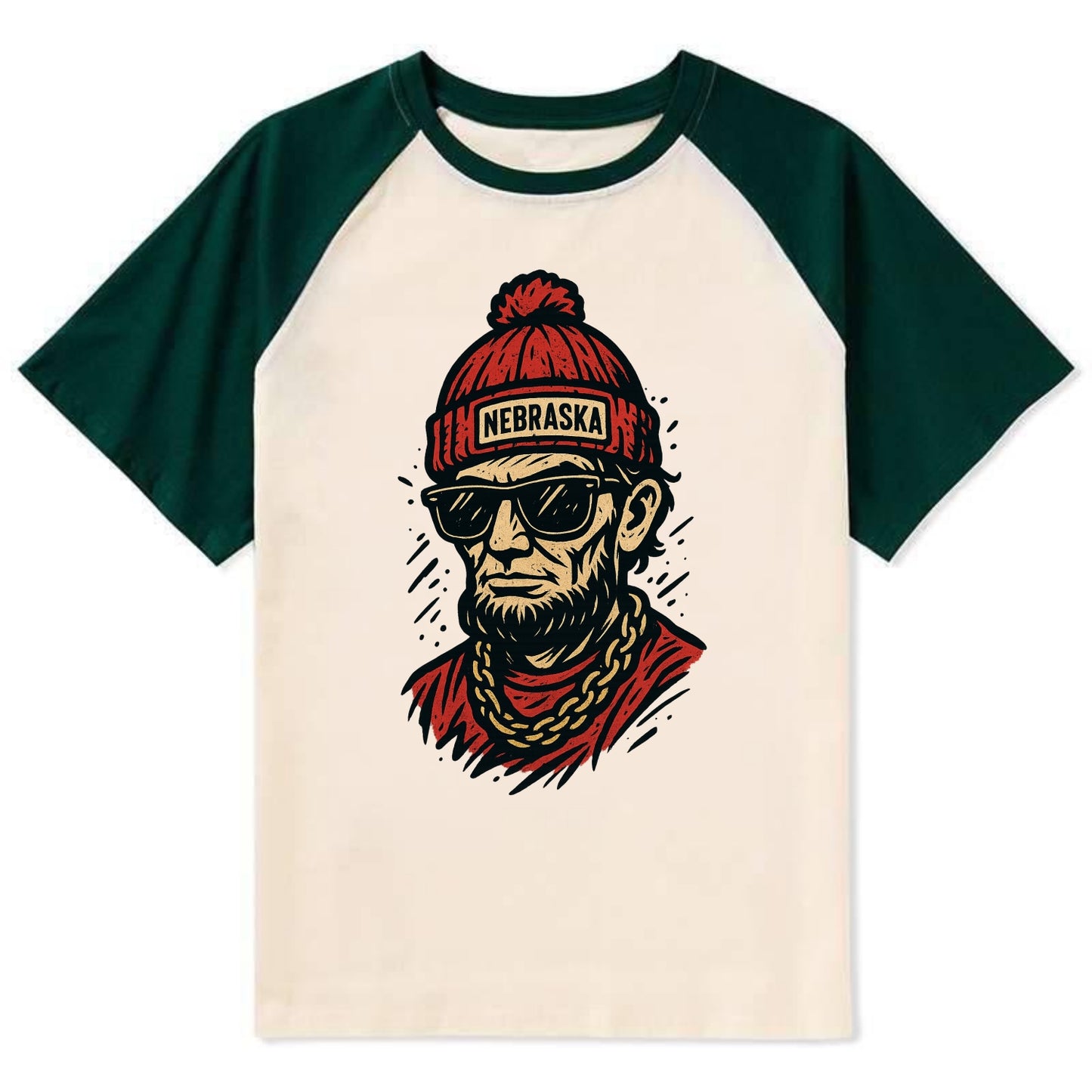 Lincoln Cornhusker wearing Nebraska bean - Contrast Raglan T-shirt - Green