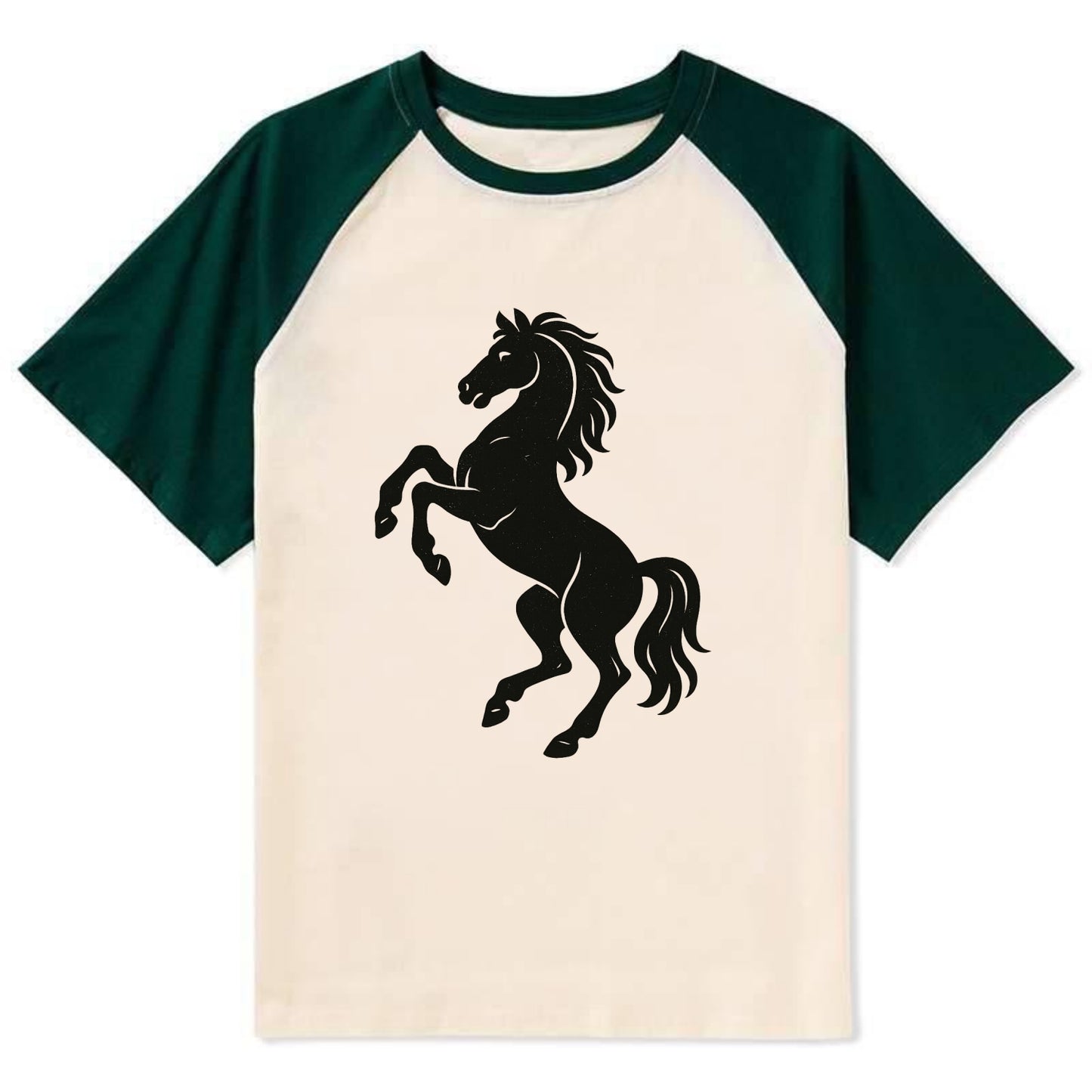 Stallion rearing on hind legs - Contrast Raglan T-shirt - Green