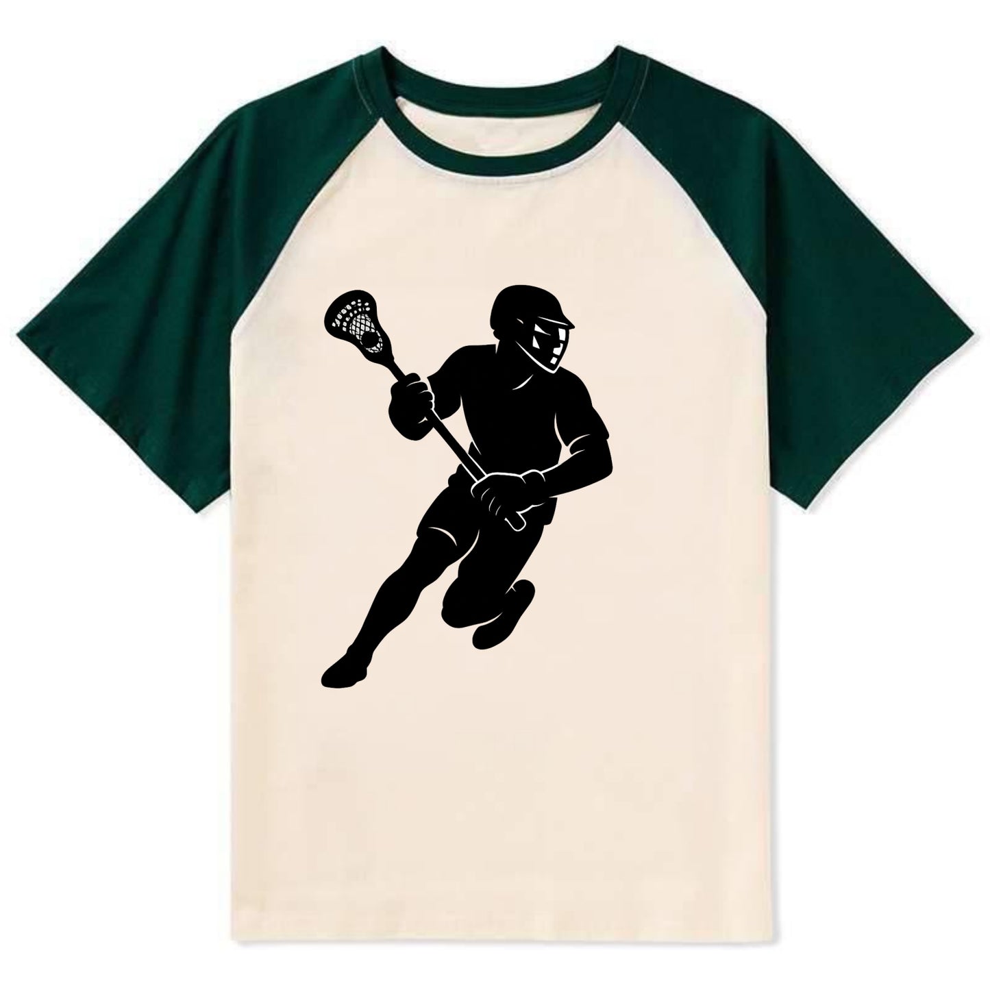 Lacrosse player cradling stick - Contrast Raglan T-shirt - Green