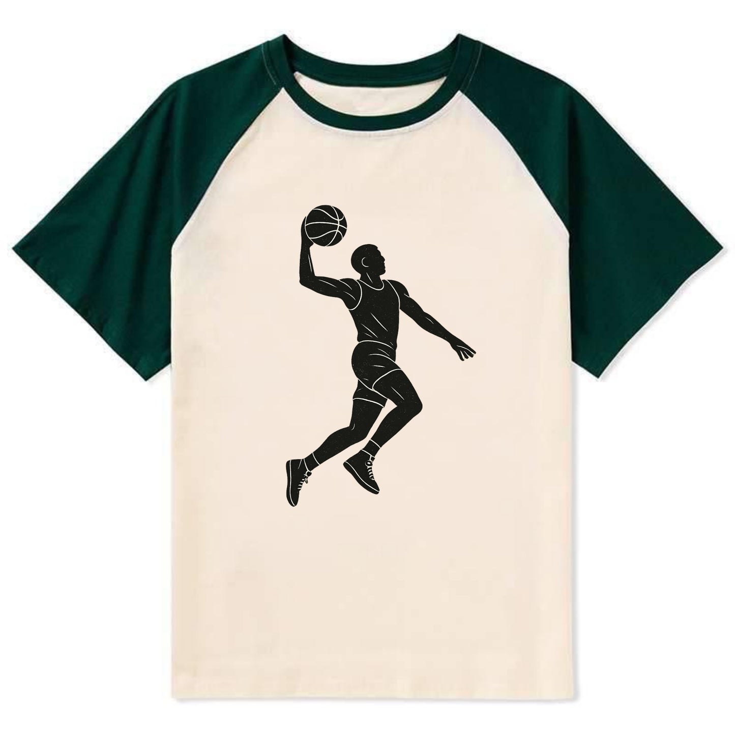 Basketball player dunking silhouette - Contrast Raglan T-shirt - Green
