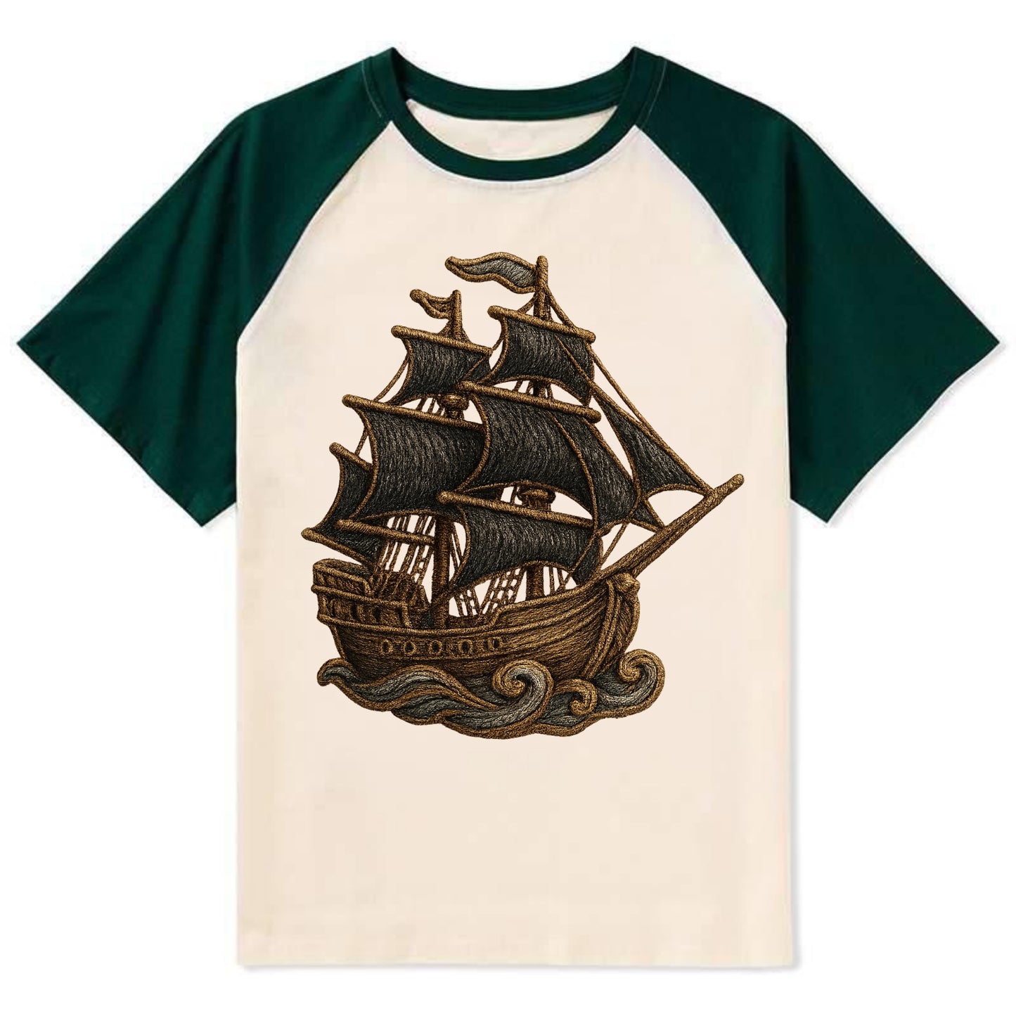 Pirate Ship - Contrast Raglan T-shirt - Green