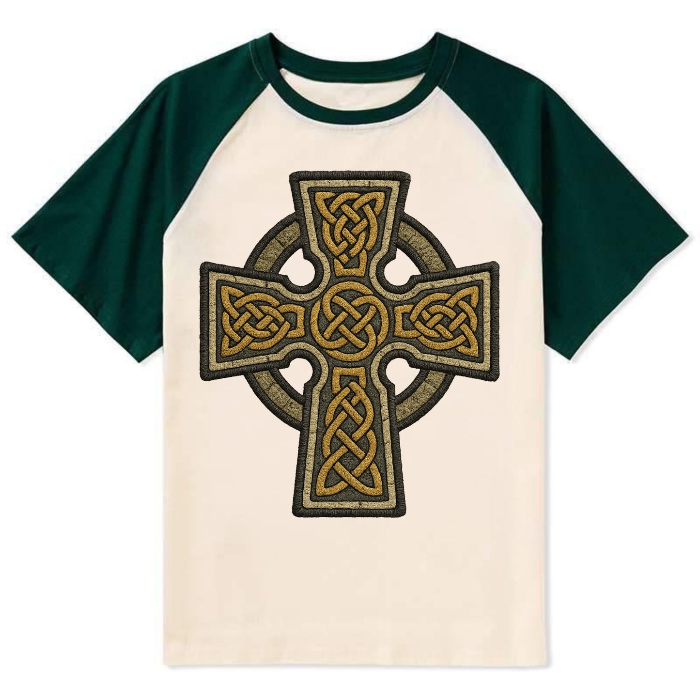 Celtic Cross - Contrast Raglan T-shirt - Green