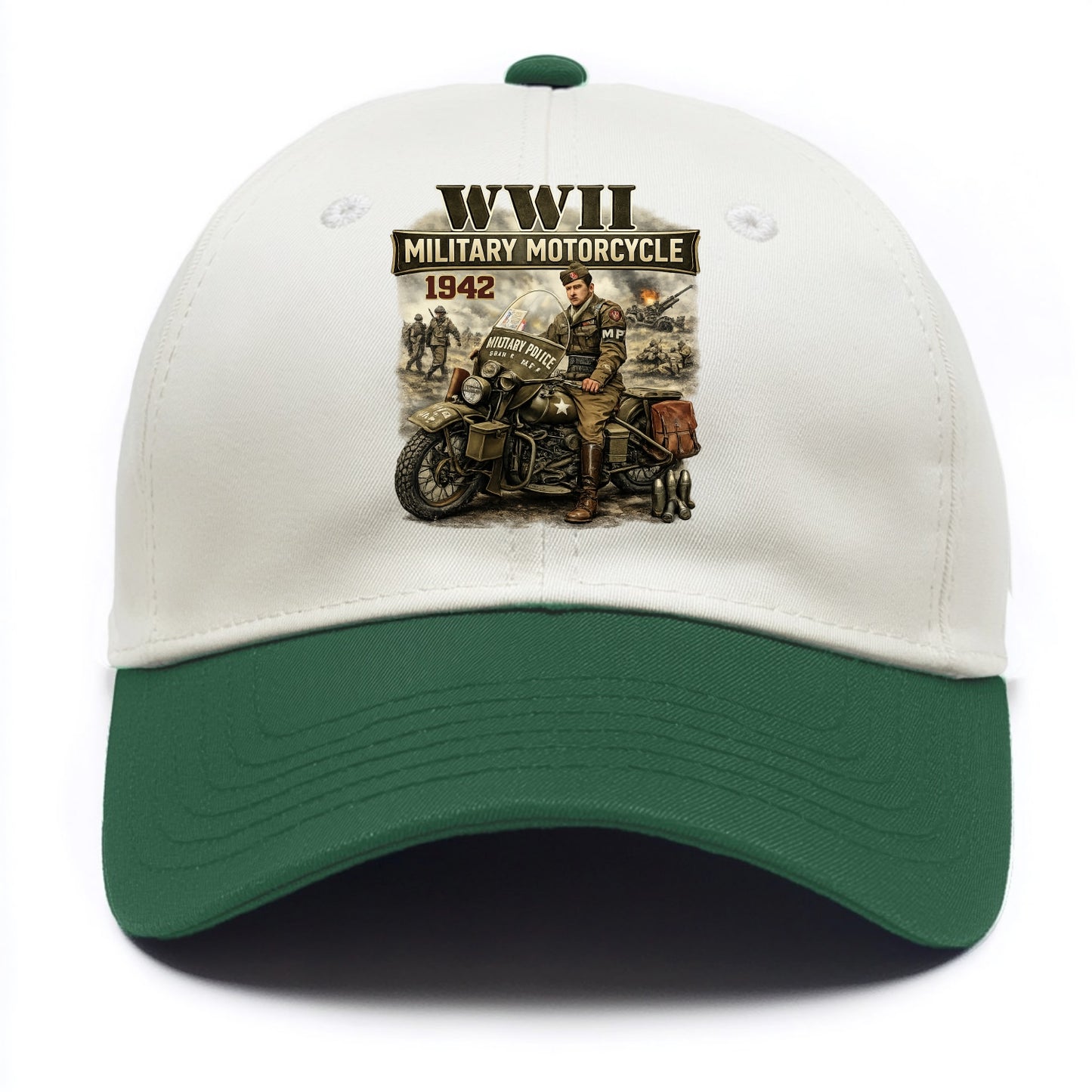 Wwii Military Motorcycle 1942 - Two Tone Cap - Green