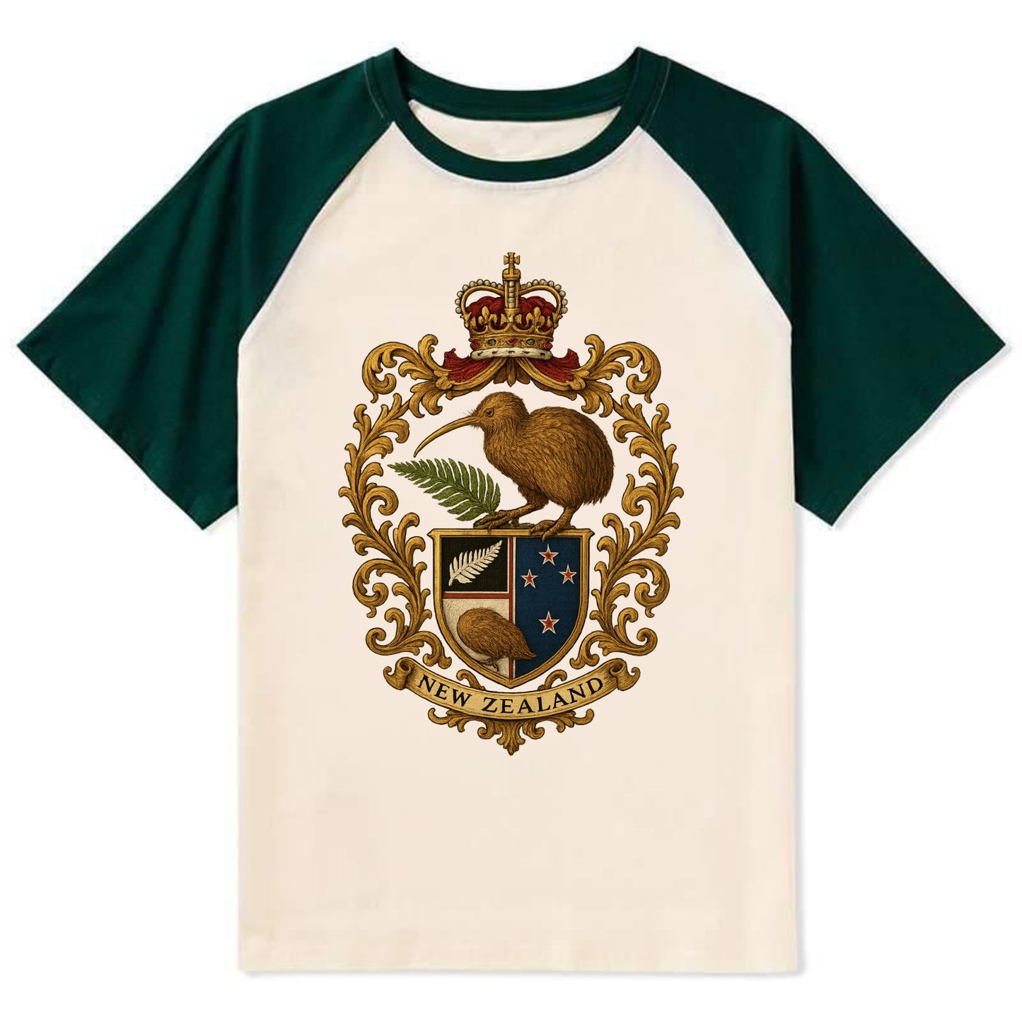 New Zealand Kiwi Emblem - Contrast Raglan T-shirt - Green