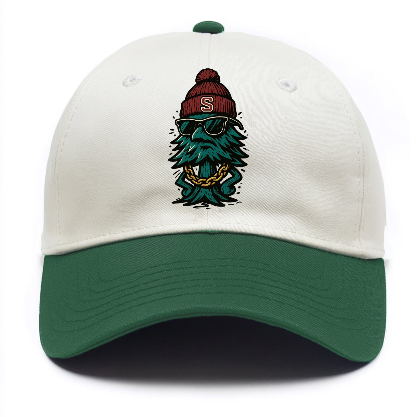 Palo Alto Tree wearing Stanford beanie with S patch - Two Tone Cap - Green