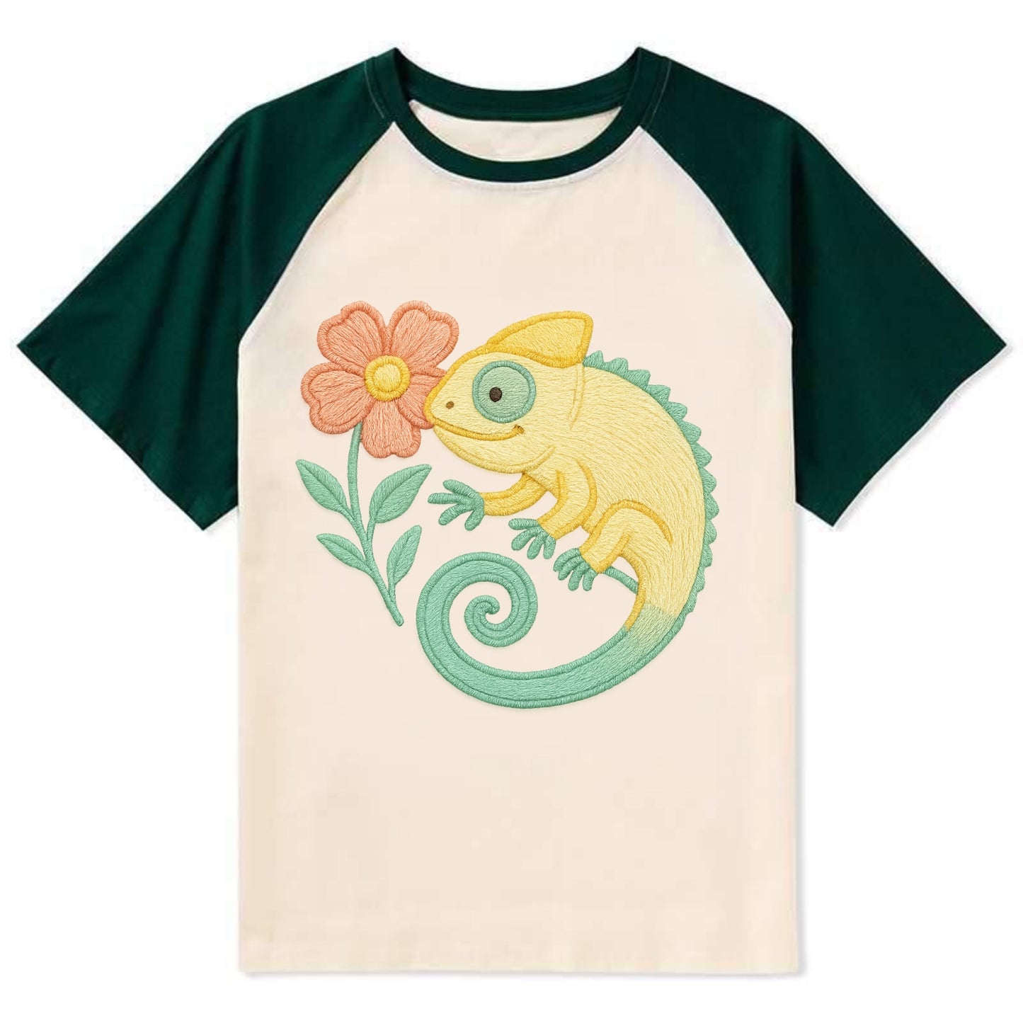 Yellow Chameleon - Contrast Raglan T-shirt - Green