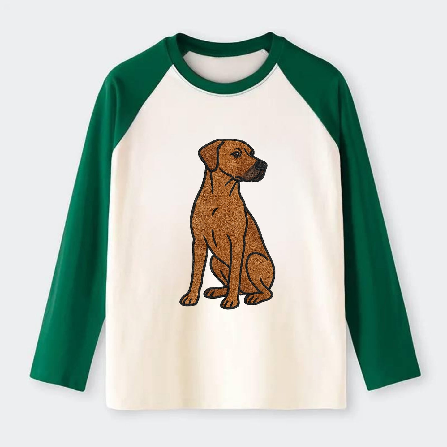 Rhodesian Ridgeback - Red wheaten embroidered pose - Raglan Long Sleeve T-Shirt - Green