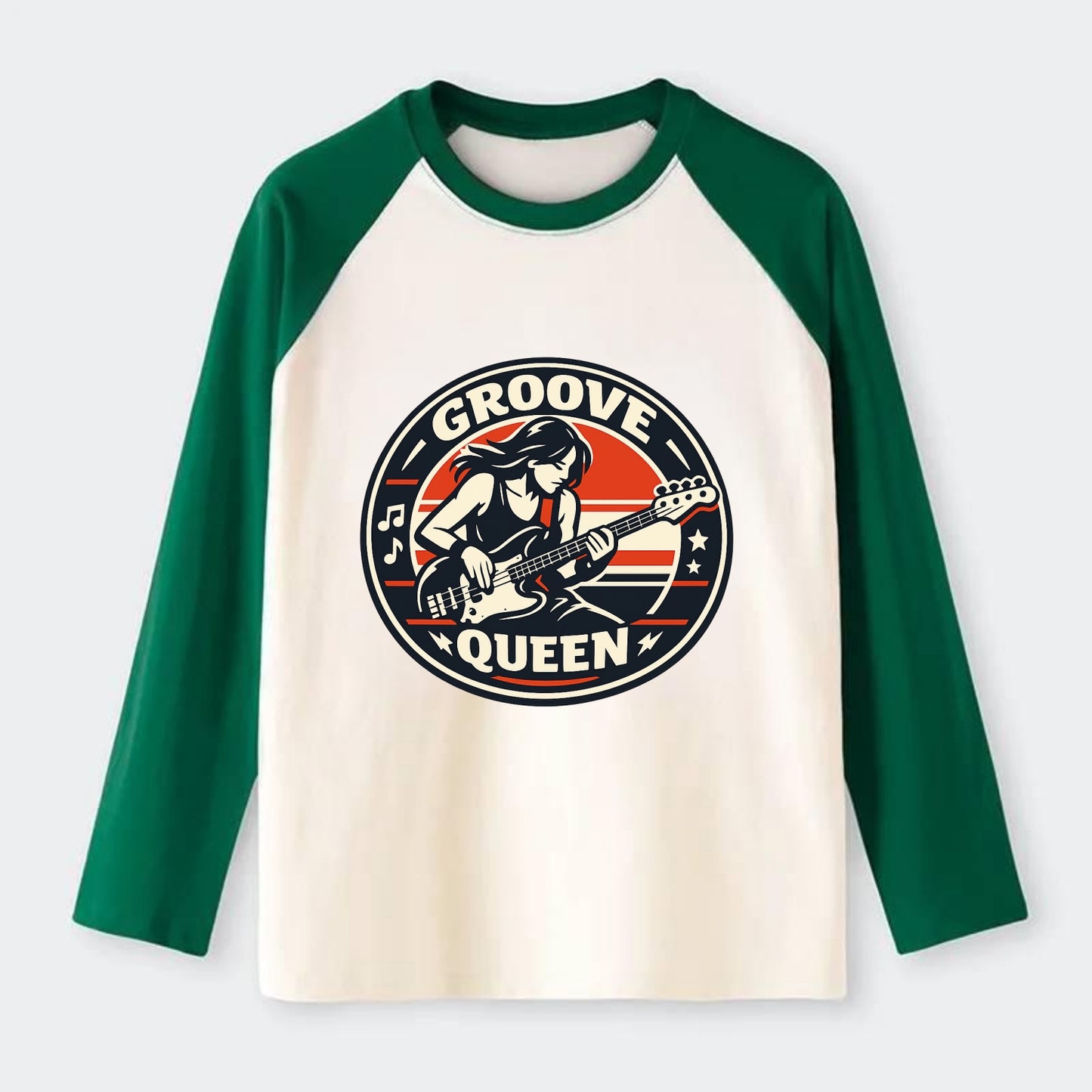 Groove Queen Emblem - Raglan Long Sleeve T-Shirt - Green