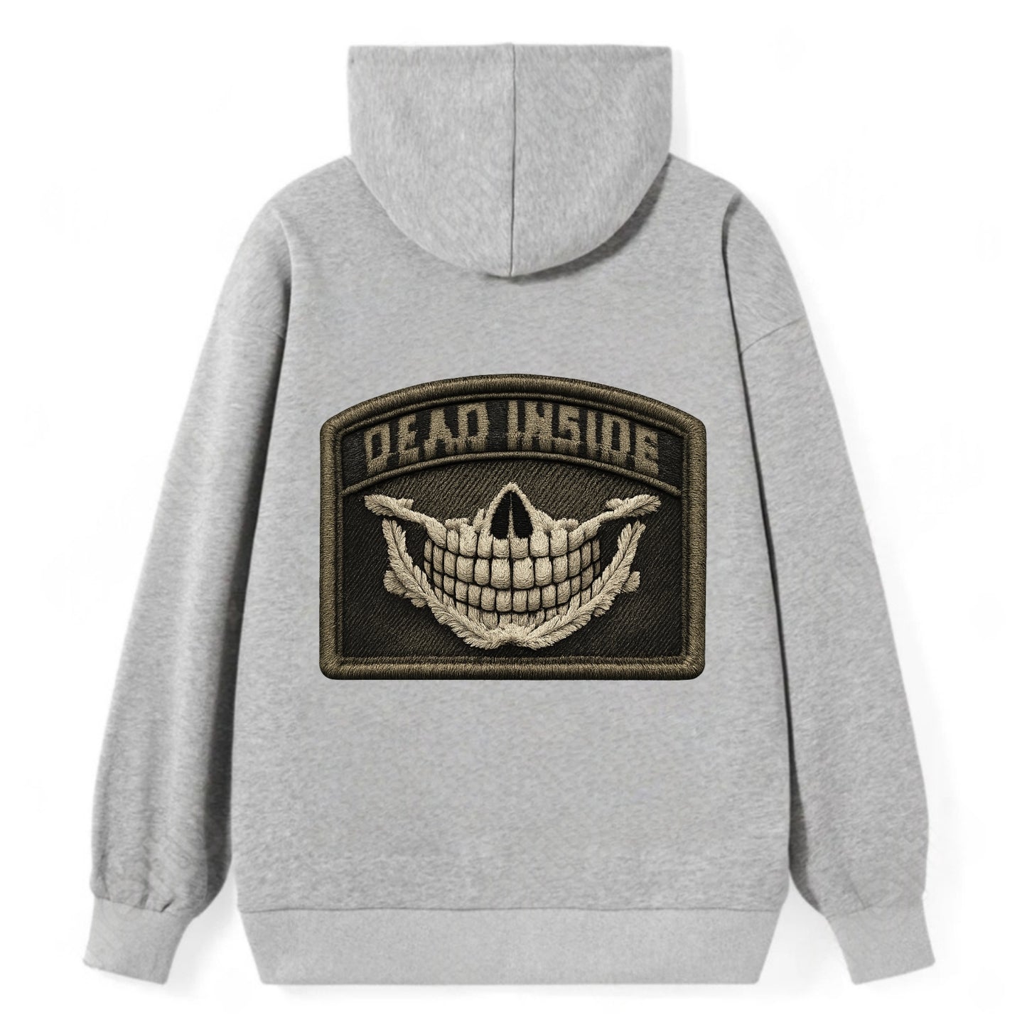 DEAD INSIDE SMILE - skeleton smile in white , dark humor - Classic Pullover Hoodie - Grey