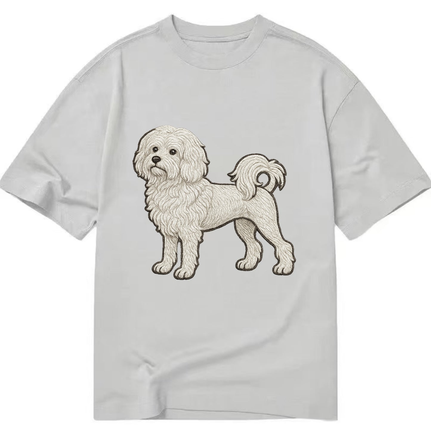 Löwchen - Little Lion Dog white embroidered pose - Classic T-shirt - Grey