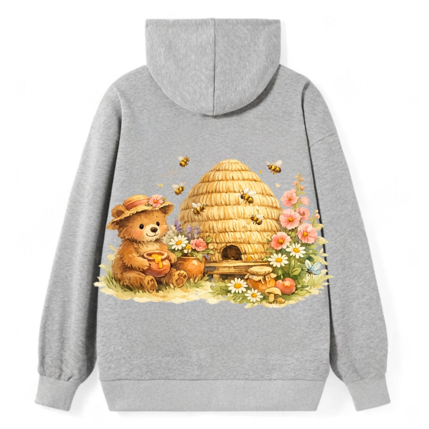 SKEP HIVE | Traditional straw beehive | Cottage garden setting | Buzzing - Classic Pullover Hoodie - Grey