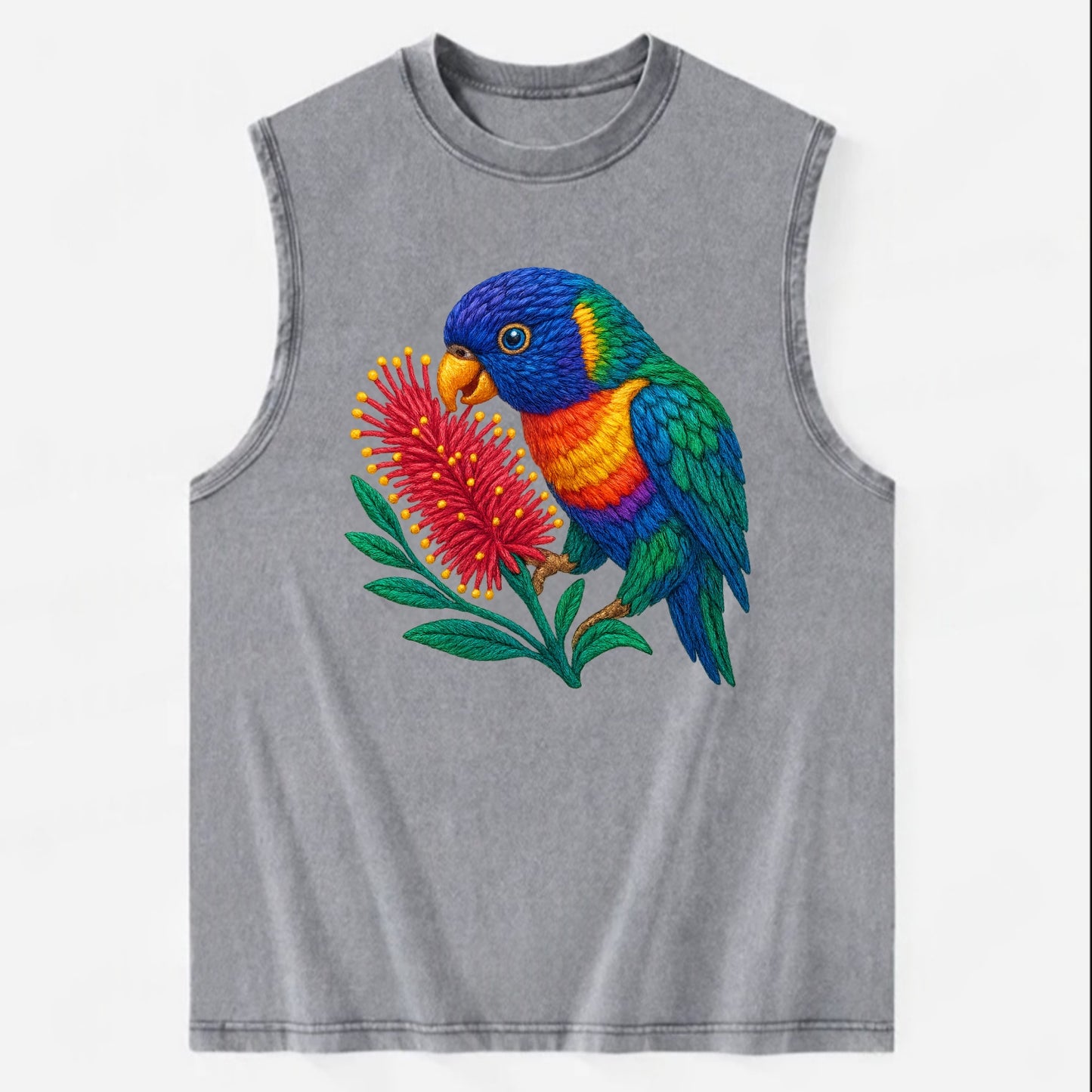 Rainbow Lorikeet Bottlebrush - Vintage Washed Tank - Grey