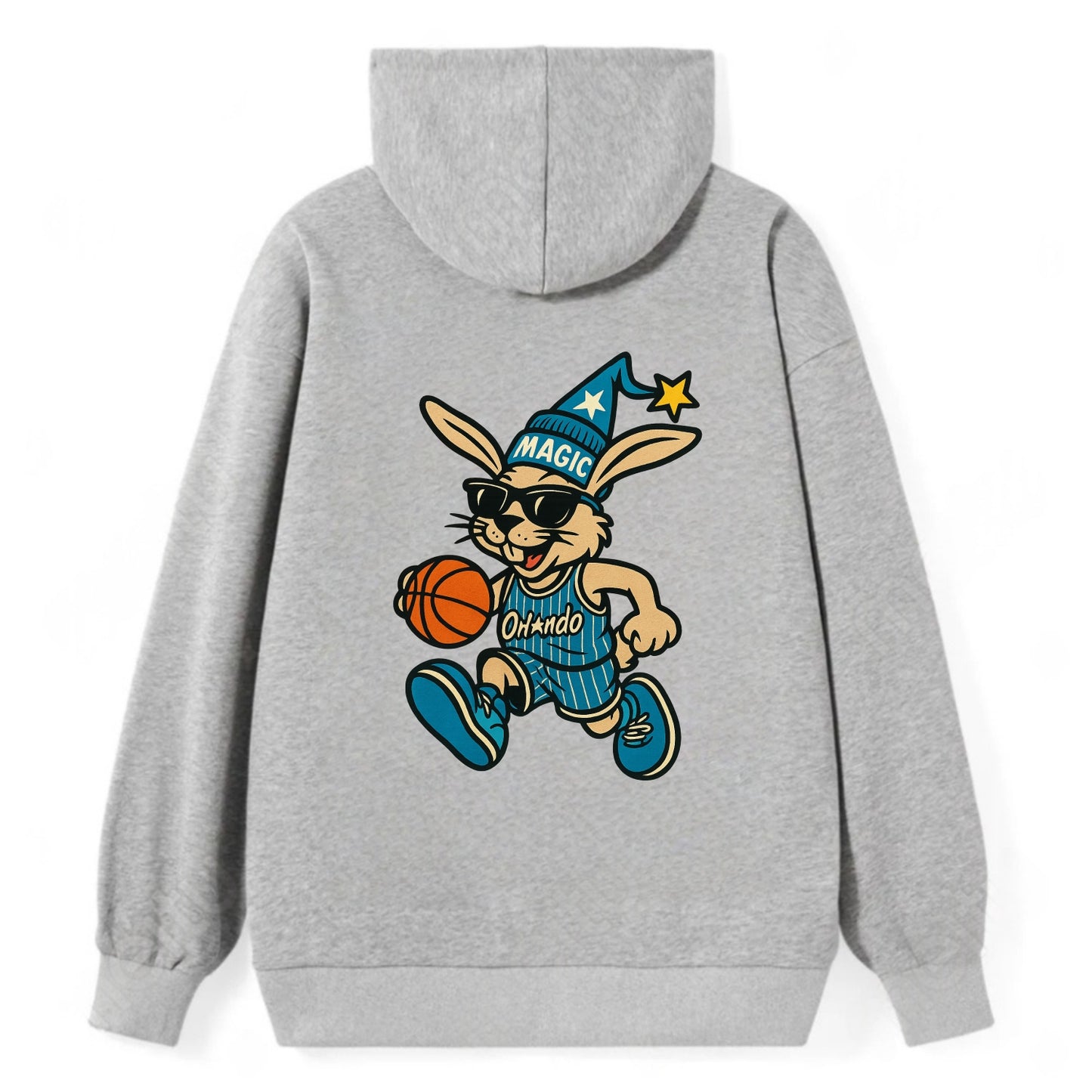 Orlando Rabbit wearing Magic blue and silver beanie with wizard hat and - Classic Pullover Hoodie - Grey