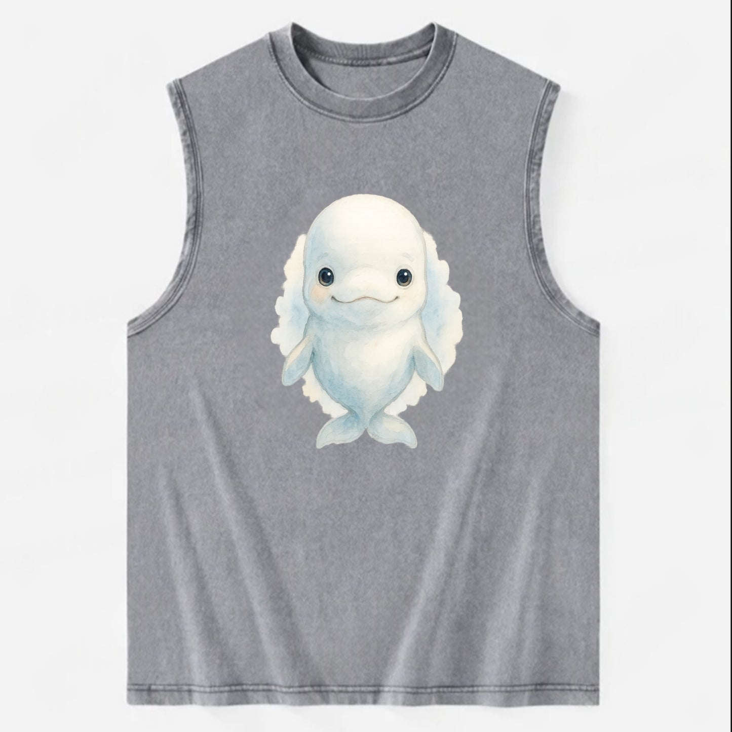 Baby Beluga Whale - pure white, rounded forehead, small eyes with big - Vintage Washed Tank - Grey