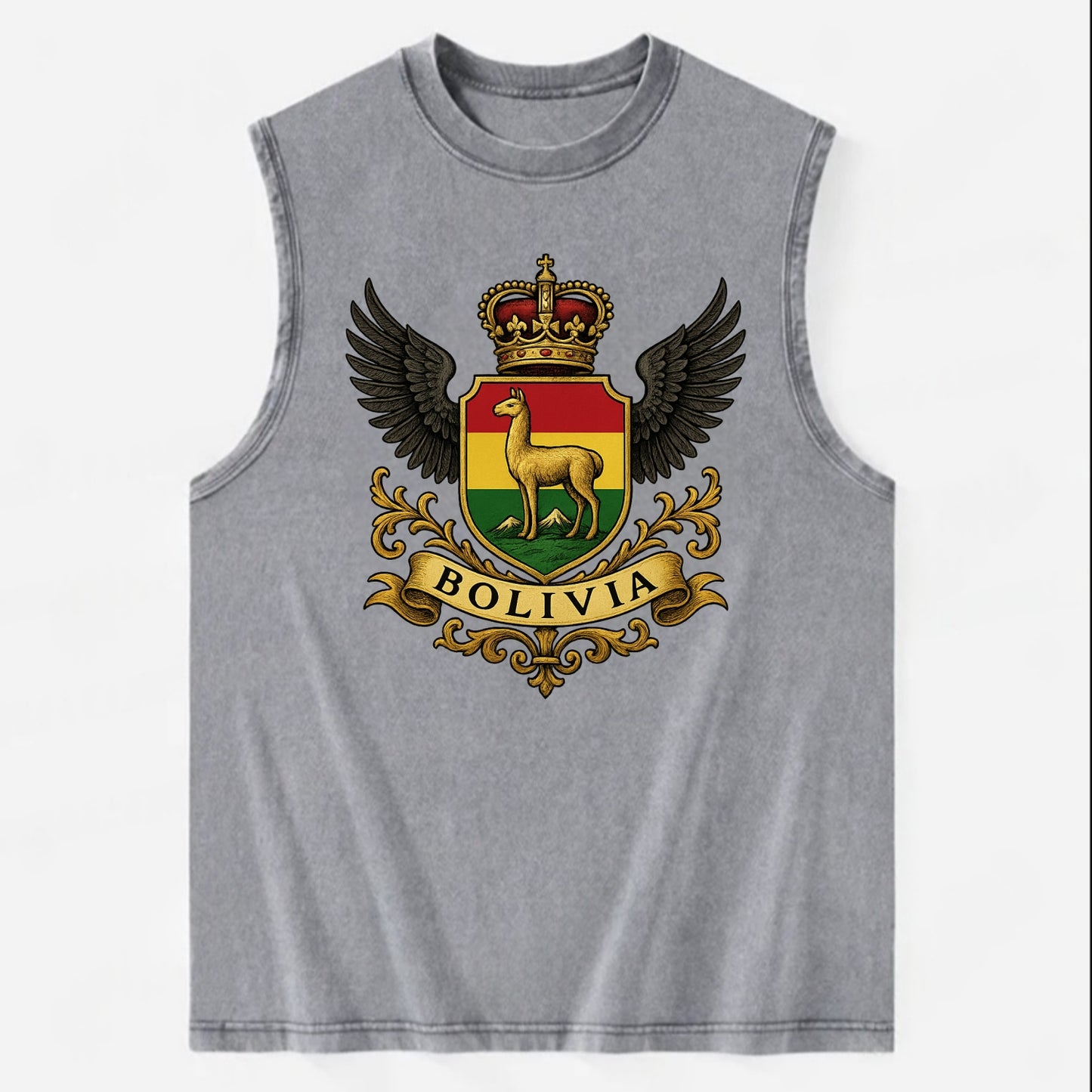 Bolivia Llama Emblem - Vintage Washed Tank - Grey
