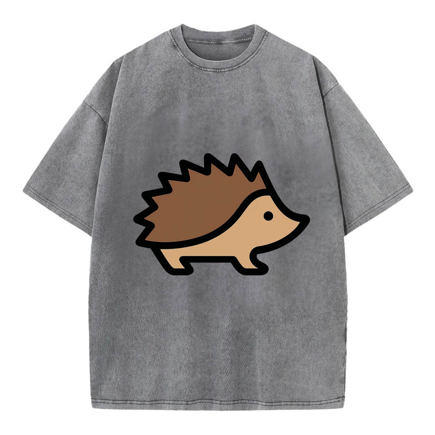 Hedgehog - Brown spiky back flat side profile - Vintage T-shirt - Grey