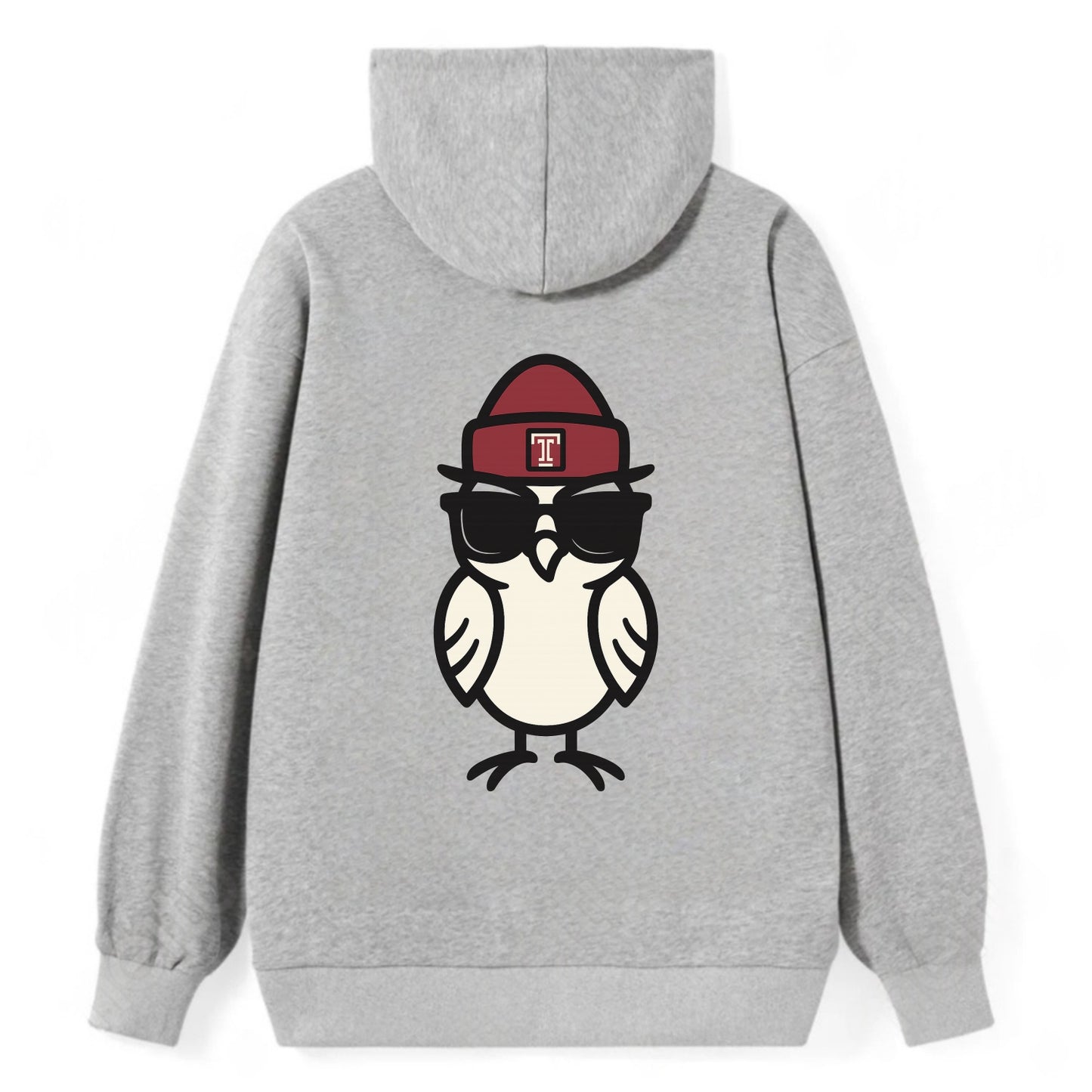 Philadelphia Owl wearing Temple beanie with T patch - Classic Pullover Hoodie - Grey