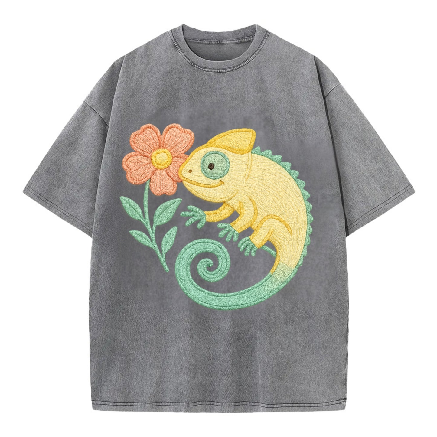 Yellow Chameleon - Vintage T-shirt - Grey